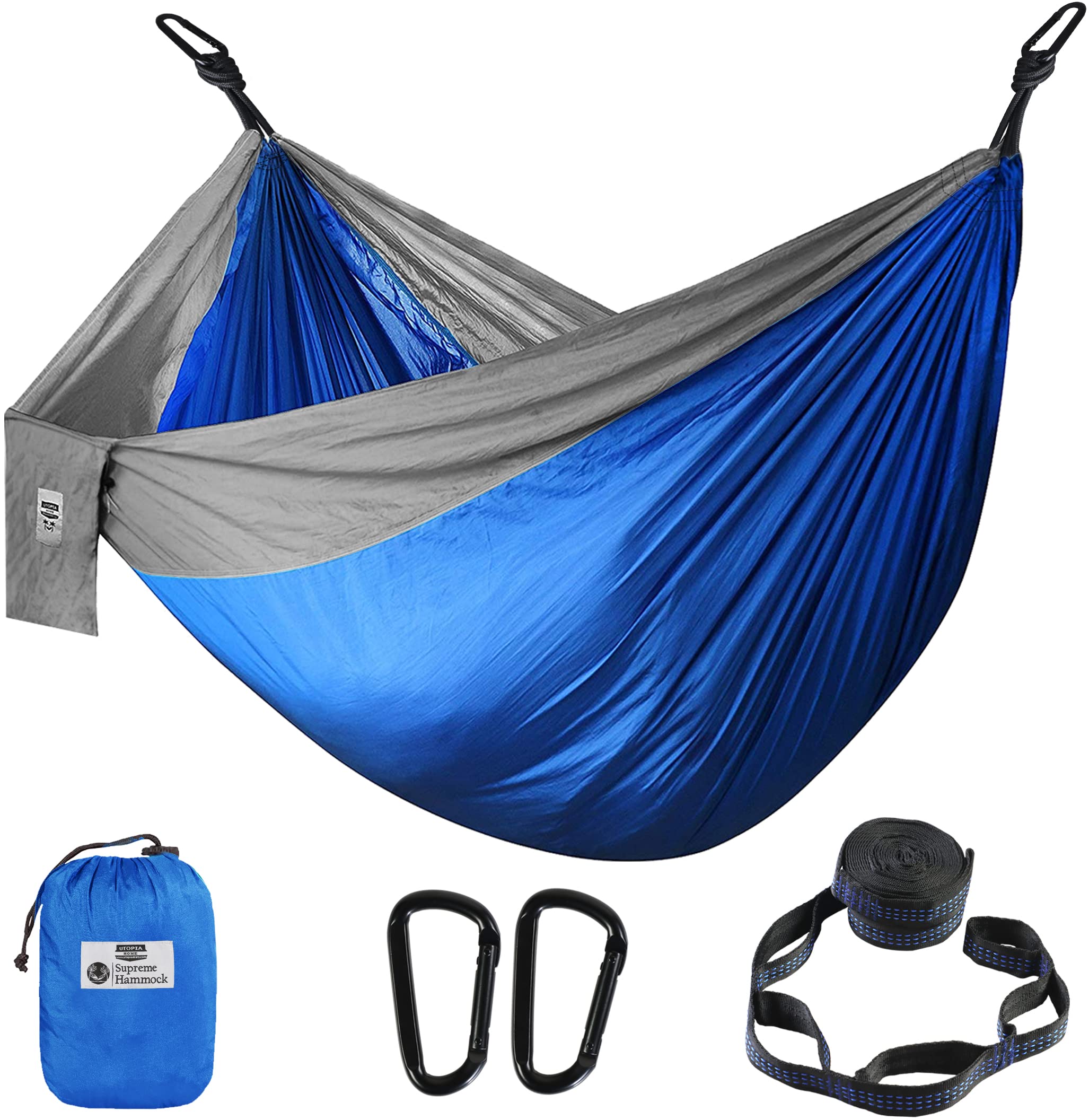 Utopia Home Camping Hammock Double & Single with 2 Tree Hammock Straps, Travel Hammock Backpacking Nylon Parachute Hammock for Outdoor & Hiking