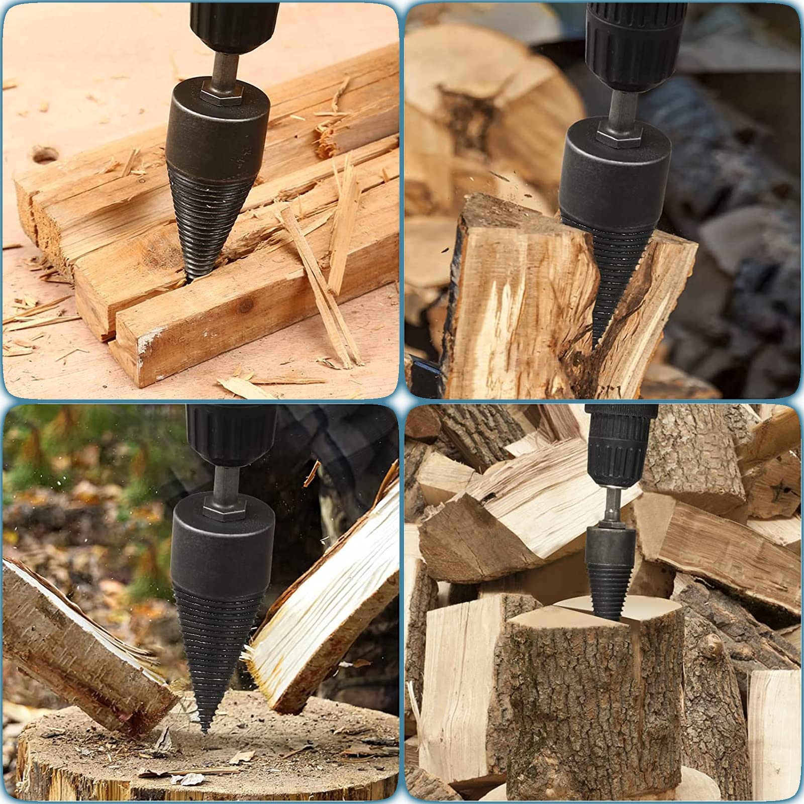 Trapano Per Legna Da Ardere, Punta Da Spaccalegna Per Legno, Vite Spaccalegna Per Trapano, Trapano Per Spaccare Legno Con 3 Gambi Quadrato/Rotondo/Esagonale Spaccalegna Elettrico,32mm