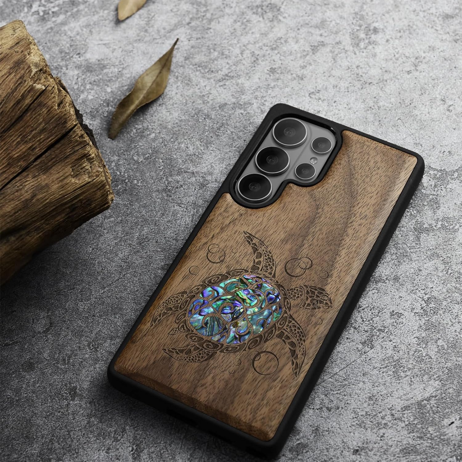 Carveit Magnetic Wooden Case for Samsung Galaxy S26 Ultra Case, Wood Artisan Engraved & Handmade Shell Inlaid, Compatible with MagSafe Wireless Chargers (Sea Turtle) Walnut