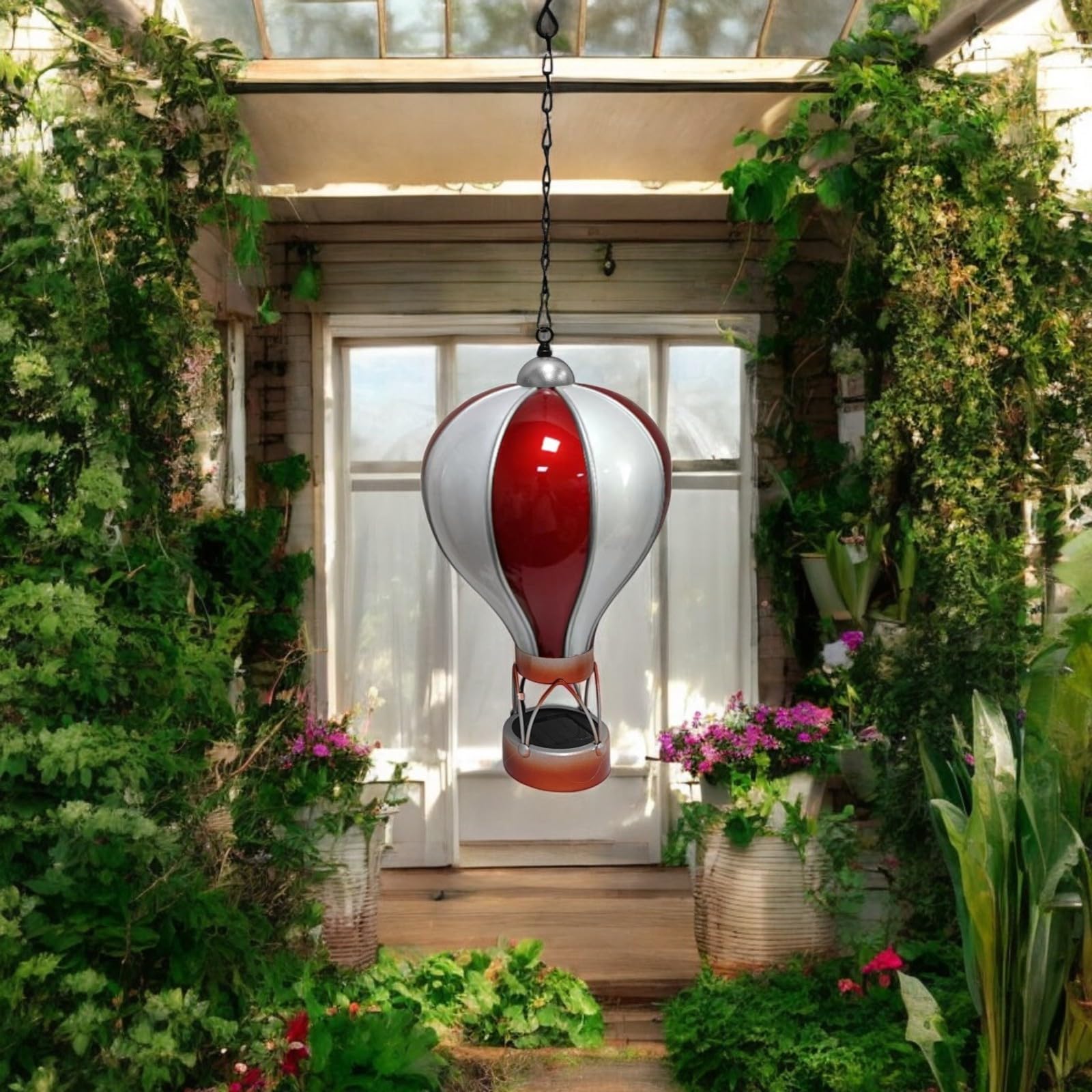 Epsom Door Handle Red & White Aurora Solar Hot Air Balloon Hanging Light – 42Cm & 58Cm | Solar-Powered Led Wind Spinner For Garden & Patio (Small Red & White)