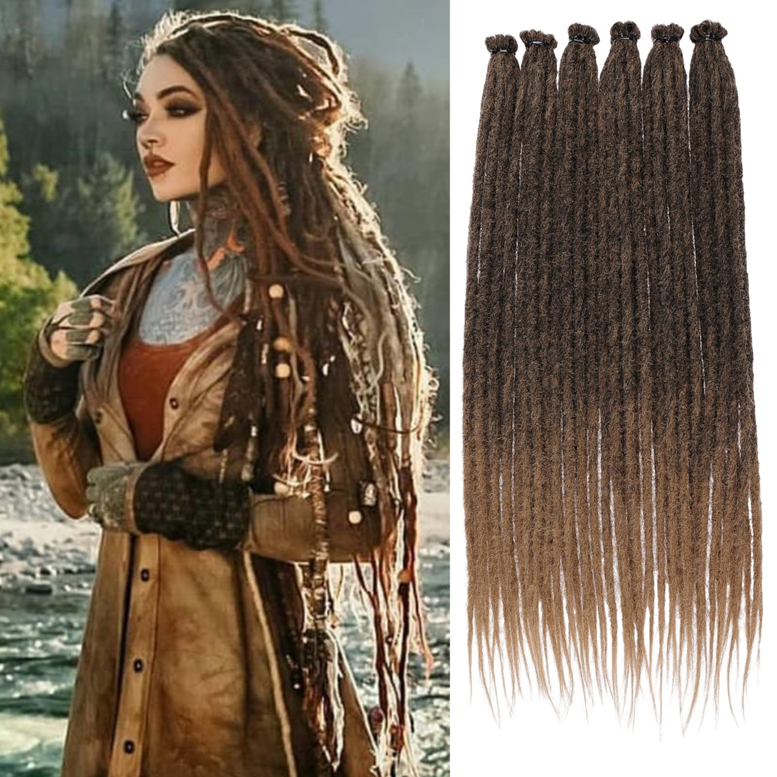 Samtress Dreadlocks Extensions 18 Inch Ombre Blonde Hippie Single Ended 10 Strands SE Hippie Dreadlock 0.6 cm Width Loc Extensions Handmade Reggae Crochet Hair Synthetic (#T27)