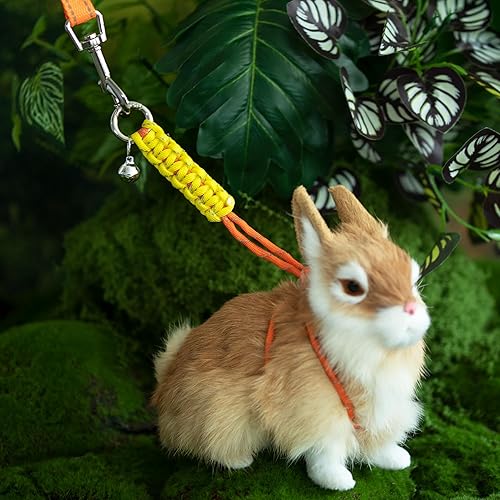 2pcs Figure 8 Harness and Leash with Reflective Strap and Bell for Ferrets, Rabbits, Bearded Dragon, Guinea Pig, Chinchilla and Hamster Small Animal Harness (Blue+Pink)(Blue+Orange)