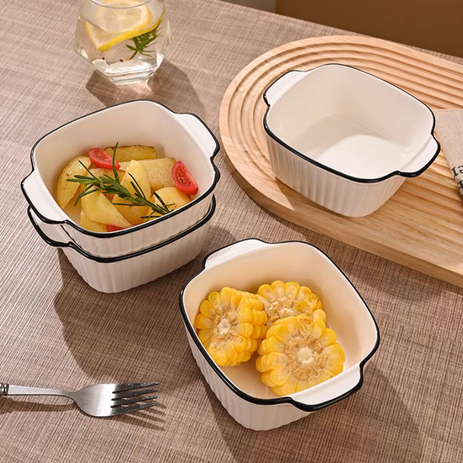 Juego de 4 cazuelas pequeñas de cerámica de alta calidad con asas, horno, microondas y airfryer, perfectas para gratinado, pasta, postres y más pequeñas para 1 persona