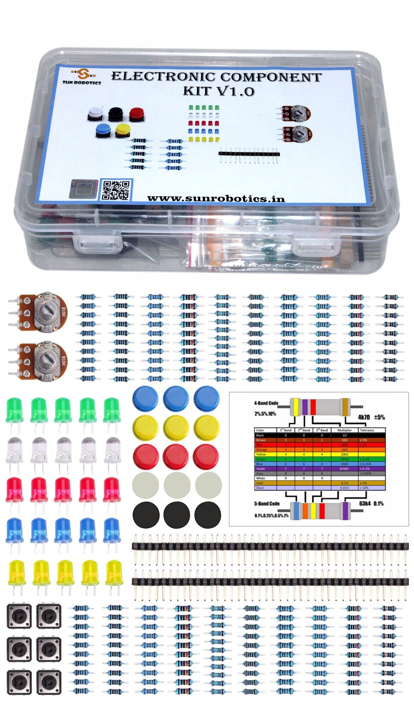 SunRobotics Electronics Component Pack with resistors, Switch, LEDs, Potentiometer for Uno R3, MEGA2560, Raspberry Pi (ELE-V1.0) (B083BTVCNJ) Amazon Price History, Amazon Price Tracker