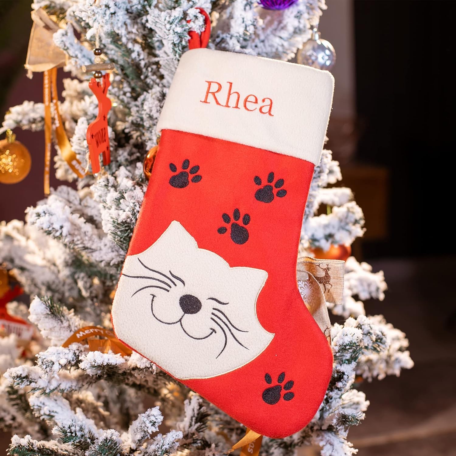 DearSun Pet Christmas Personalized Stocking Cat Christmas Personalized Stocking with Embroidery Technology Cat Christmas Stocking Gift Bag (Cat 2)