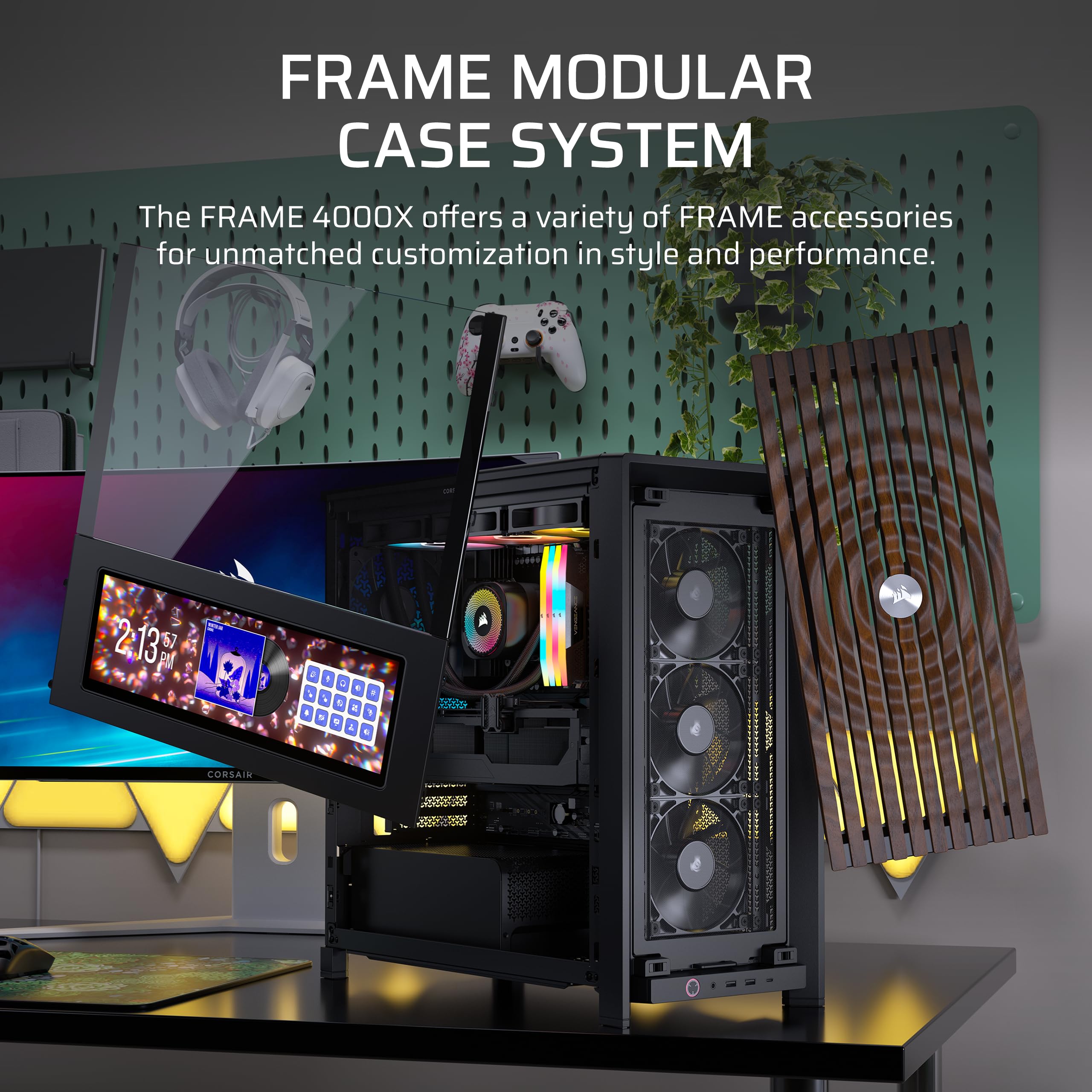 CORSAIR FRAME 4000X RS modułowa obudowa Mid-Tower ATX PC – panel przedni RGB, 4 x wentylatory RS120 PWM w zestawie, system montażu wentylatora InfiniRail, odwrócony GPU Anti-Sag i obsługa płyty