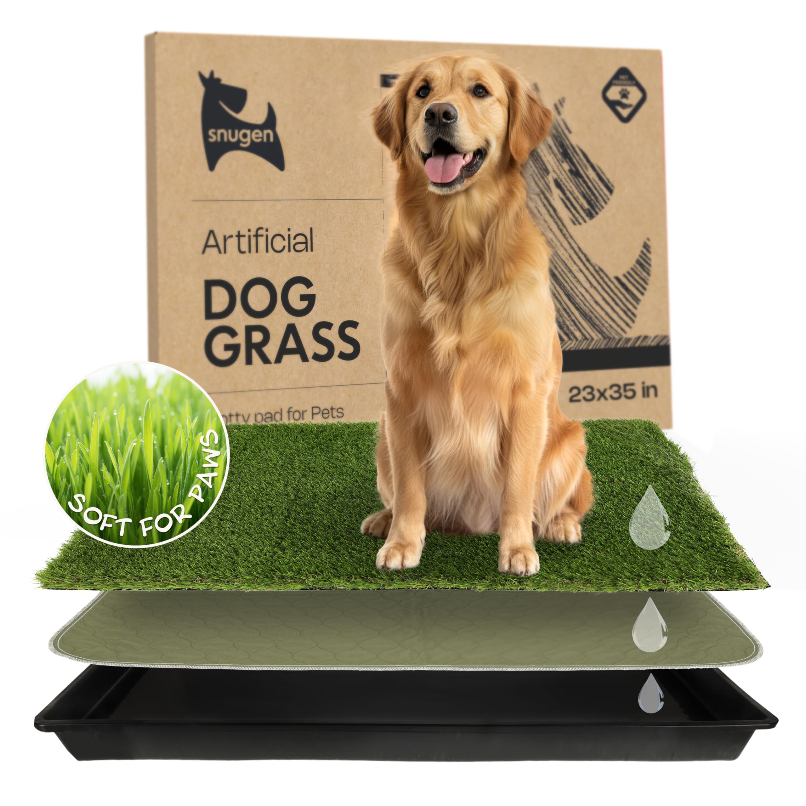 Dog Grass Pad with Tray 23''x35'' - Artificial Grass Pad for Dogs Potty with Pee Pads Washable & Puppy Porch Potty Tray - Dog Litter Box Indoor & Outdoor with Pet Turf for Puppy Toilet Training