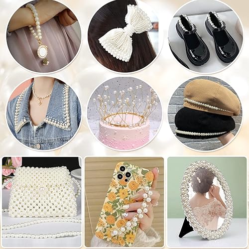 Miniatura 7 de TOAOB - 1400 cuentas de perlas blancas de 0.157 a 0.472 pulgadas, cuentas sueltas redondas de perlas de imitación con agujeros para decoración del