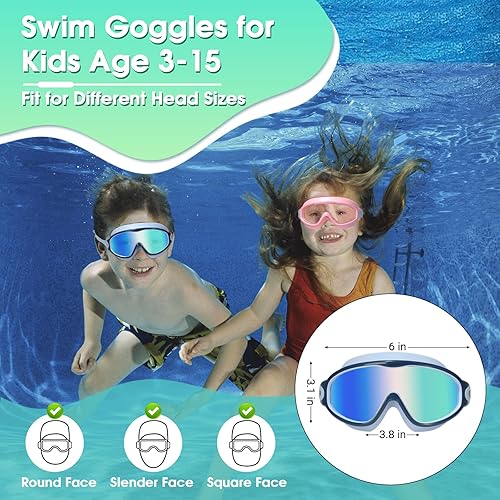 Miniatura 6 de EverSport Paquete de 2 gafas de natación para niños, gafas de natación antivaho para niñas y niños de 3 a 15 años