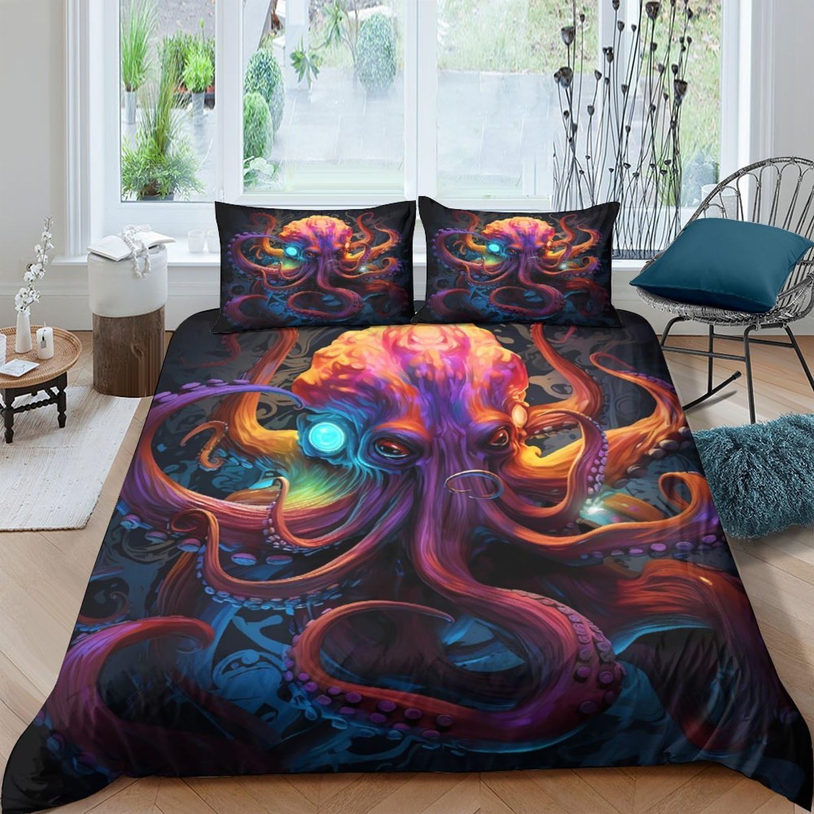 Ctjqhvkz Style-2 3D Printed Vibrant Octopus Fitted Sheet Microfiber Soft Breathable Deep Sea Mattress Cover For Bedroom Dorm Mattress Protection Decor Single（135X200cm）