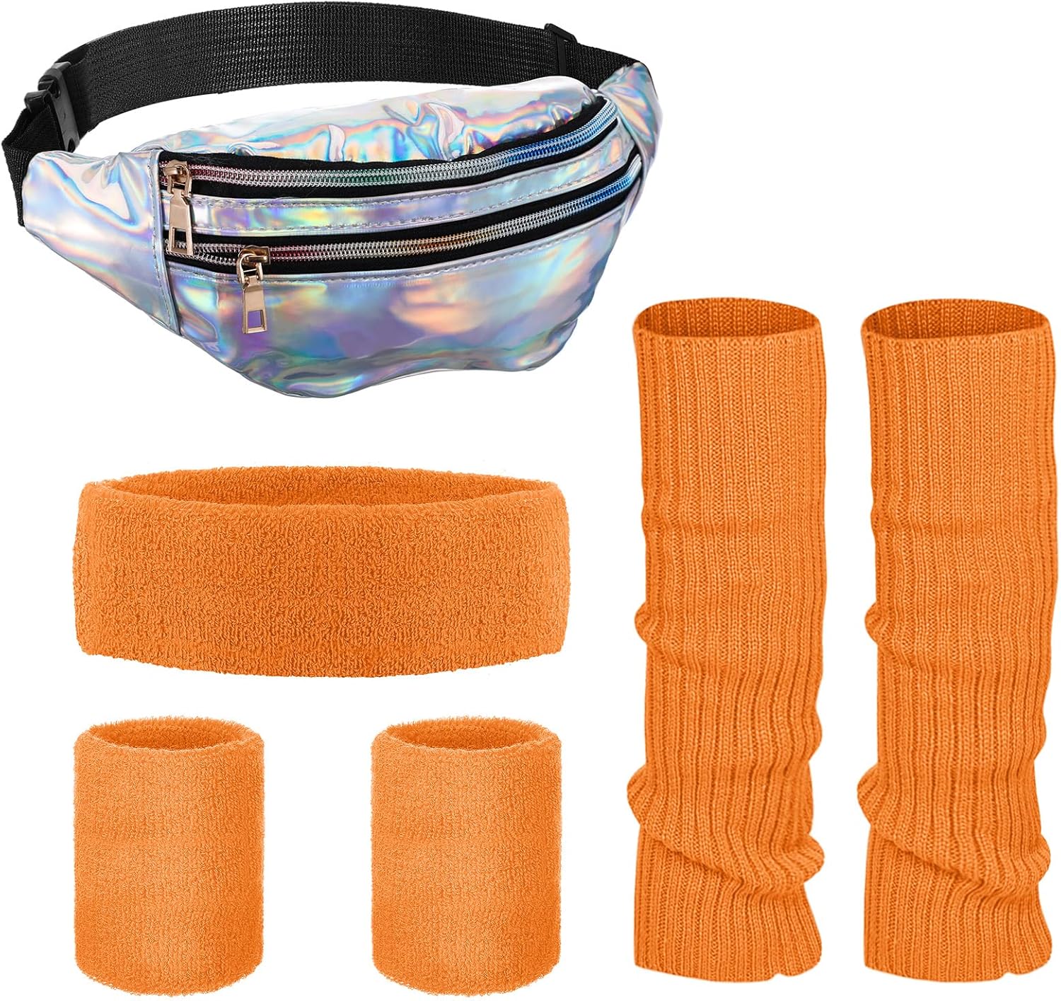 SATINIOR 80s Women Workout Outfit Neon Leg Warmer Headband Wristbands Fanny Pack Set 80s Accessories for Yoga Running