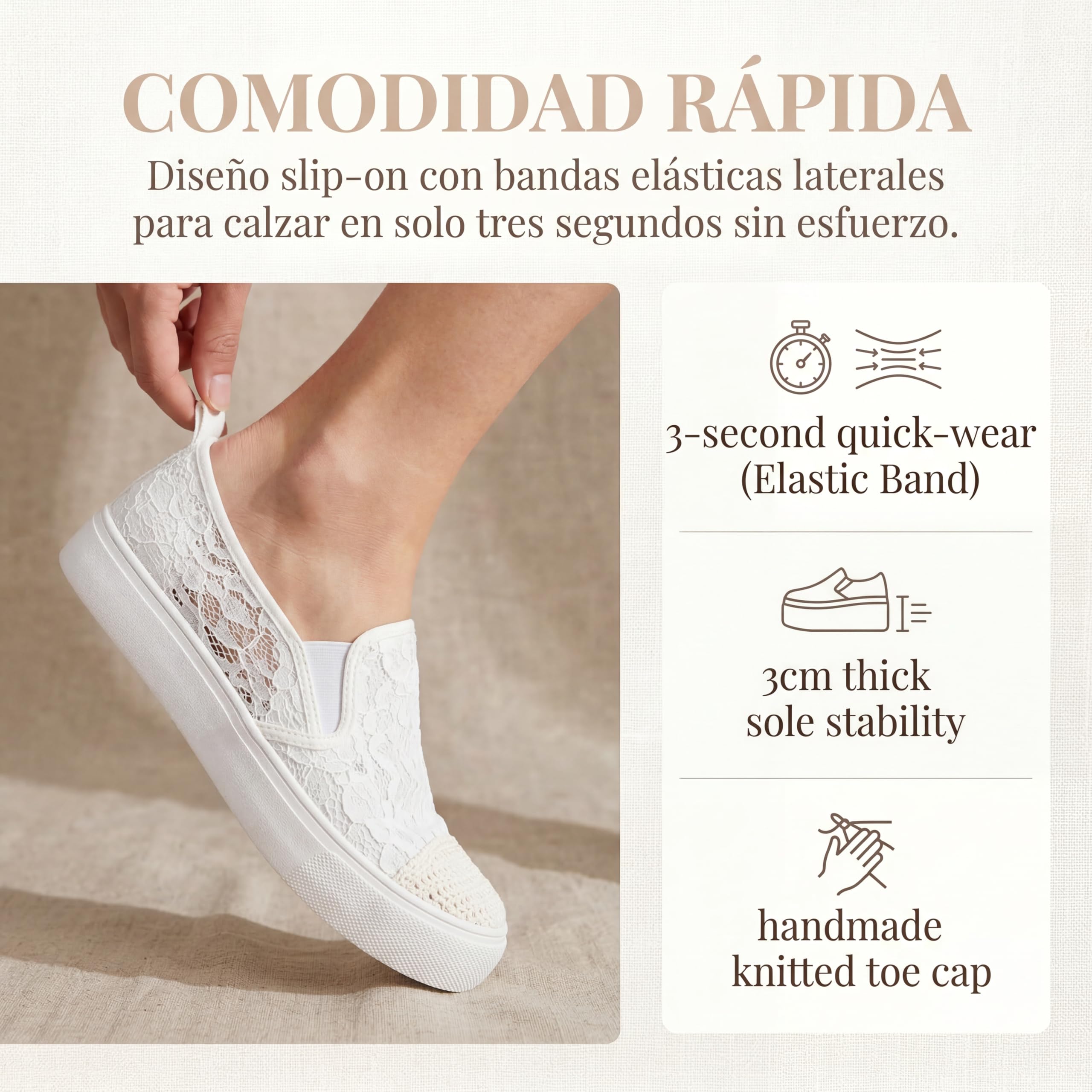 GLAMORA Bailarinas Mujer Manoletinas Zapatos Planos Slip On Transpirables Encaje Verano Suela Goma Antideslizante Plataforma Ligera Cómodos Calados Mocasines Elásticos