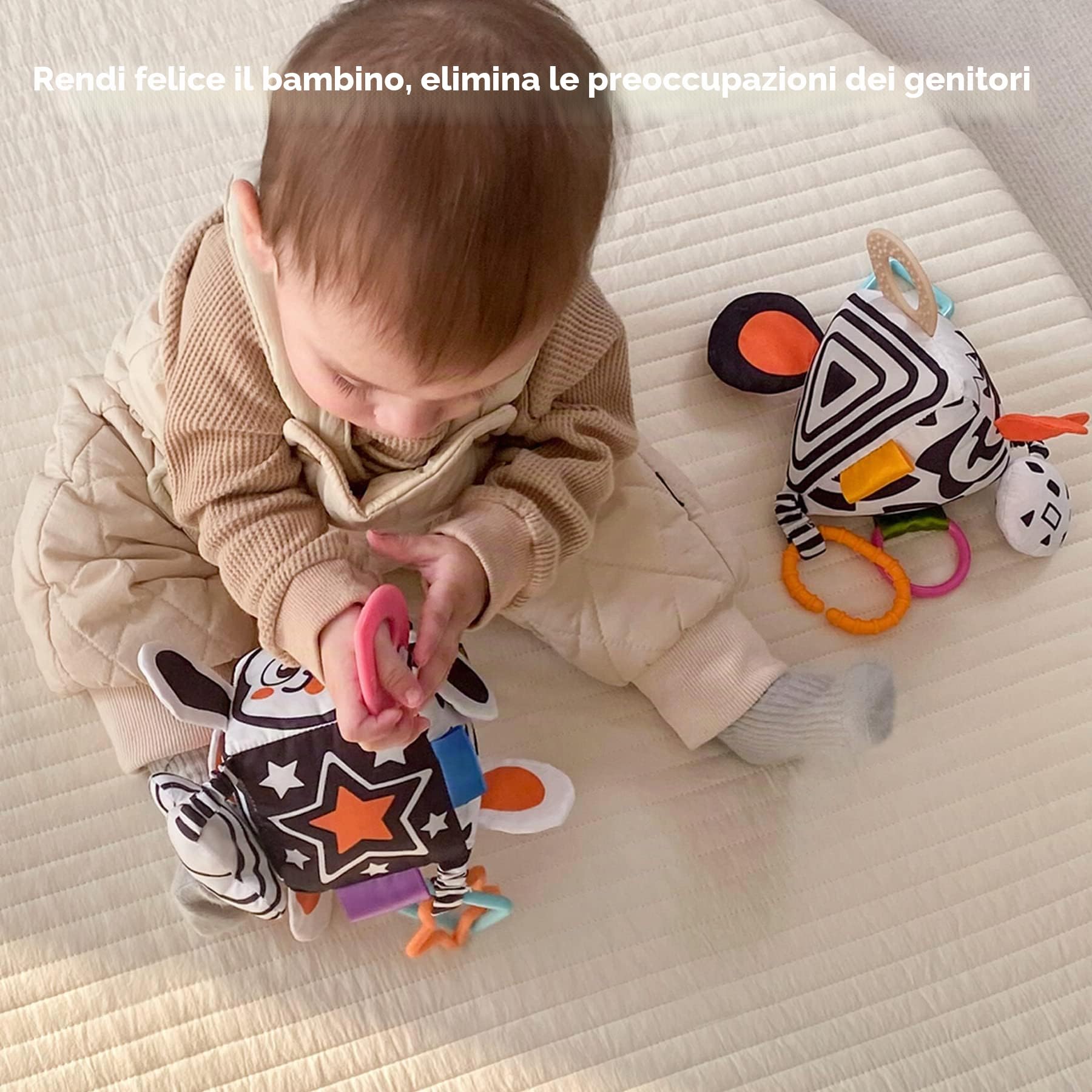 TUMAMA Kids Giocattoli per Neonati ad Alto Contrasto, Giocattolo da Appendere al Passeggino per Bambini Piccoli, Sonagli Morbidi e Sensoriali, Regalo Bianco e Nero per Neonati 0 3 Mesi