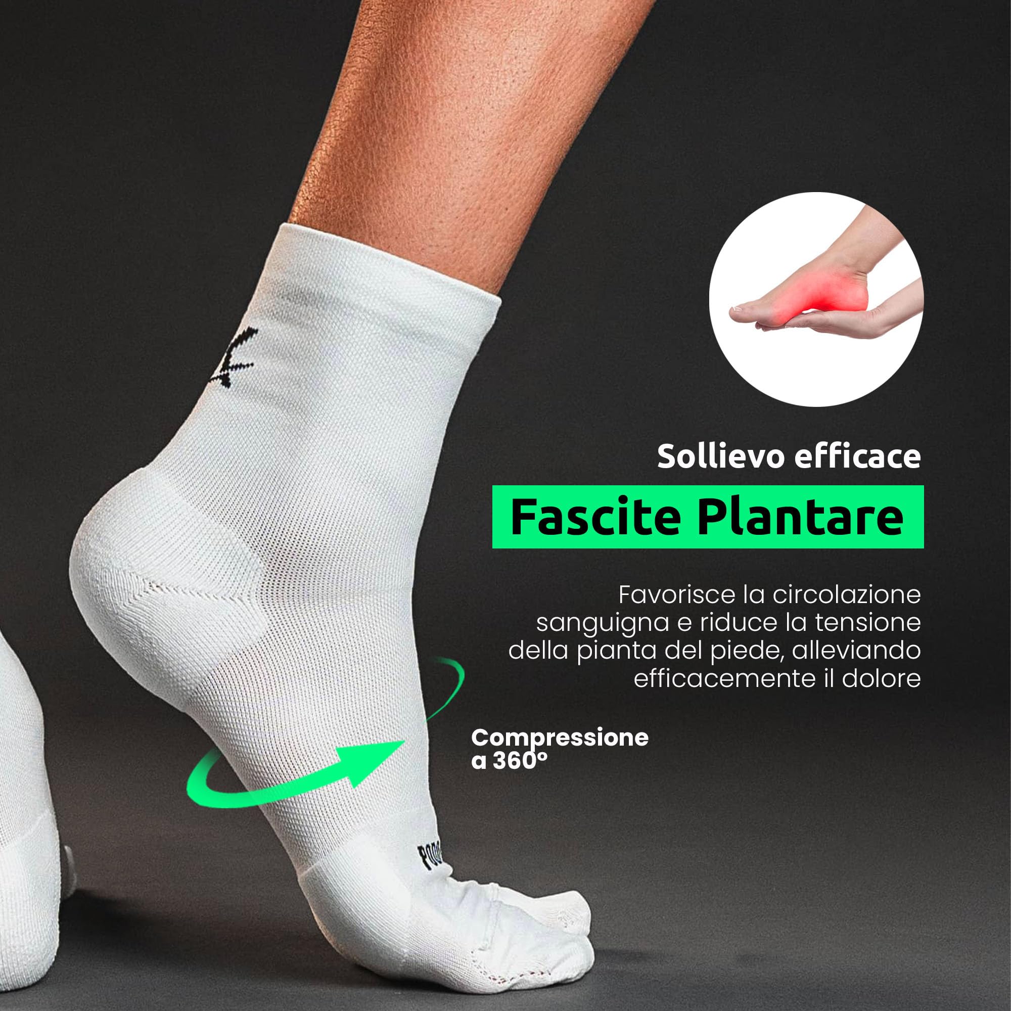 Calze Compressione Graduata Uomo & Donna | Tessuto Coolmax | Allevia la Fascite Plantare | Imbottitura Strategica e Separazione del Primo Dito