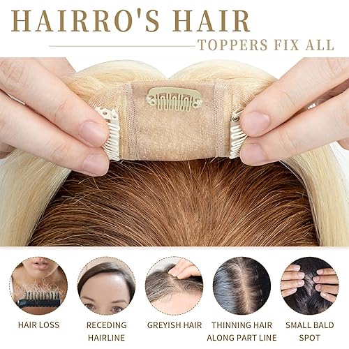 Miniatura 30 de Hairro 100% Real Human Hair Toppers for Women No Bang, Clip in Real Hairpieces, Breathable Silk Base for Covering Greyish Thinning Hair Loss on Top