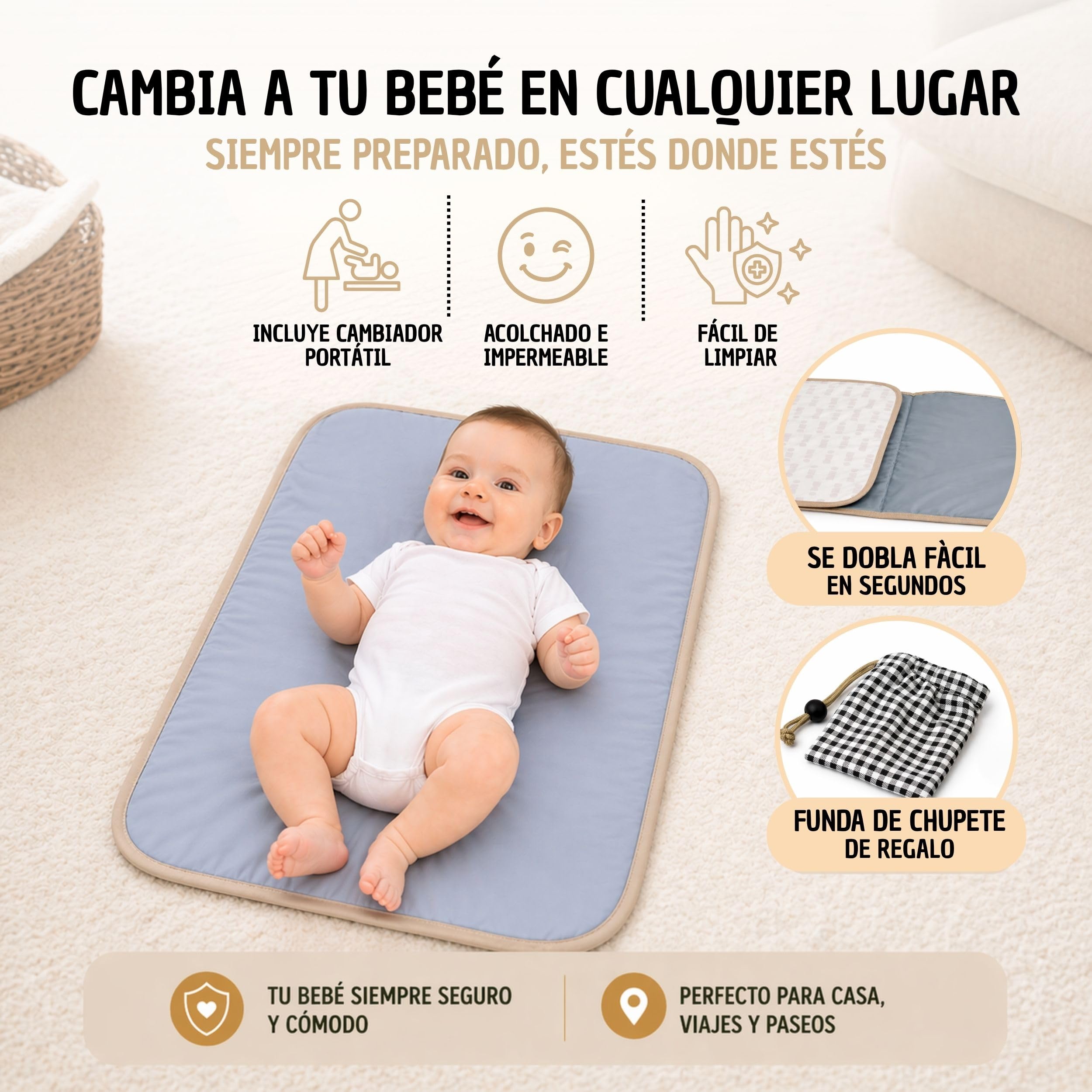 Mochila carro bebe impermeable, 7 compartimentos y 9 bolsillos, Organización rápida para paseos y viajes, Ideal para mamá y papá, Mochila pañales con cambiador.