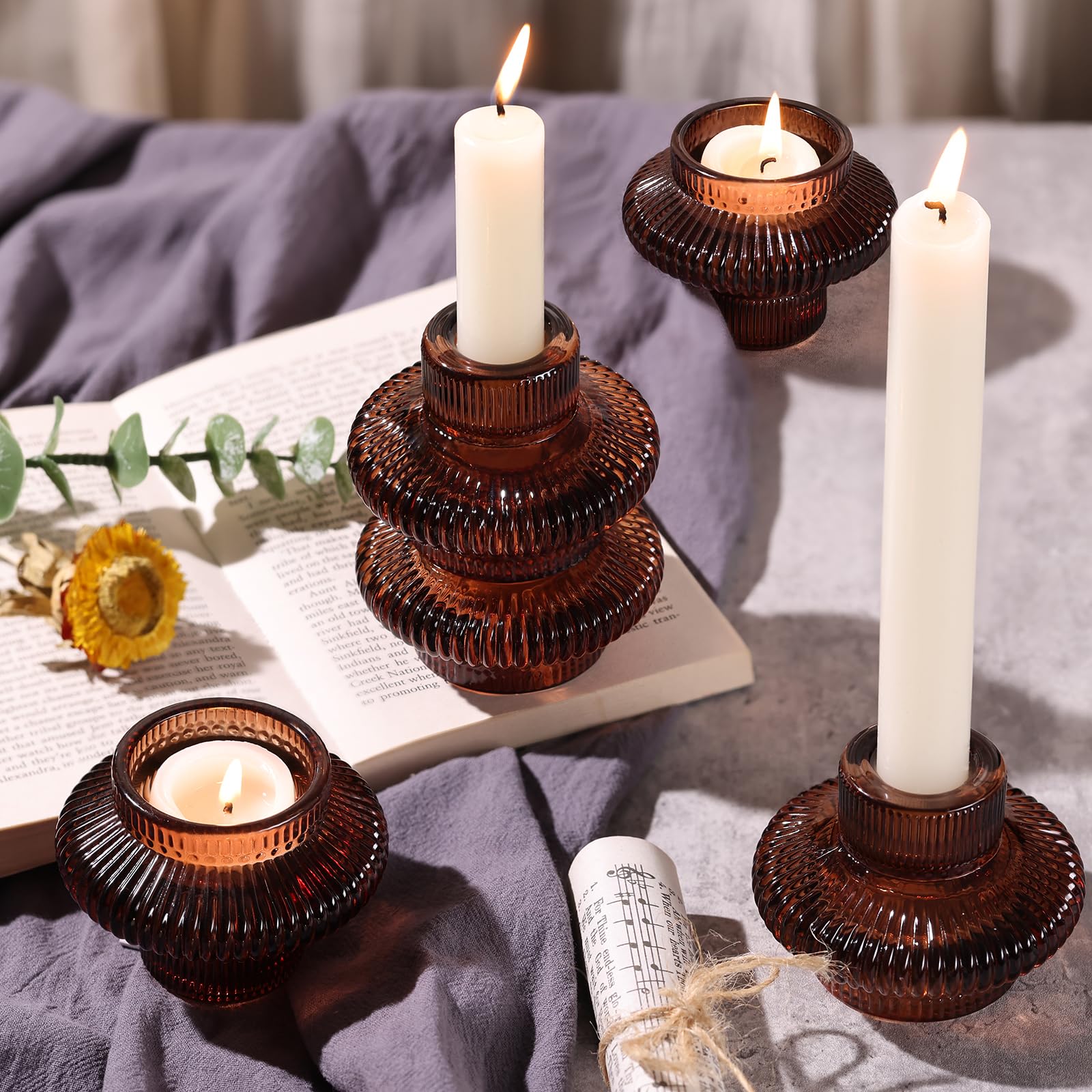 Brauner Kerzenhalter, Boho-Kerzenhalter für den täglichen Raum/Herbsthochzeit/Halloween/Thanksgiving-Party, doppelseitiger Kerzenhalter für Kerzenständer/Teelichter, 10 Stück