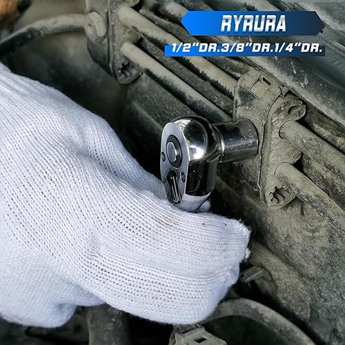 Miniatura 7 de Ryrura Mini llave de trinquete rechoncha de 38 pulgadas,Llave de enchufe de 38,72 dientes reversible de liberación rápida,Acero de aleación de cromo