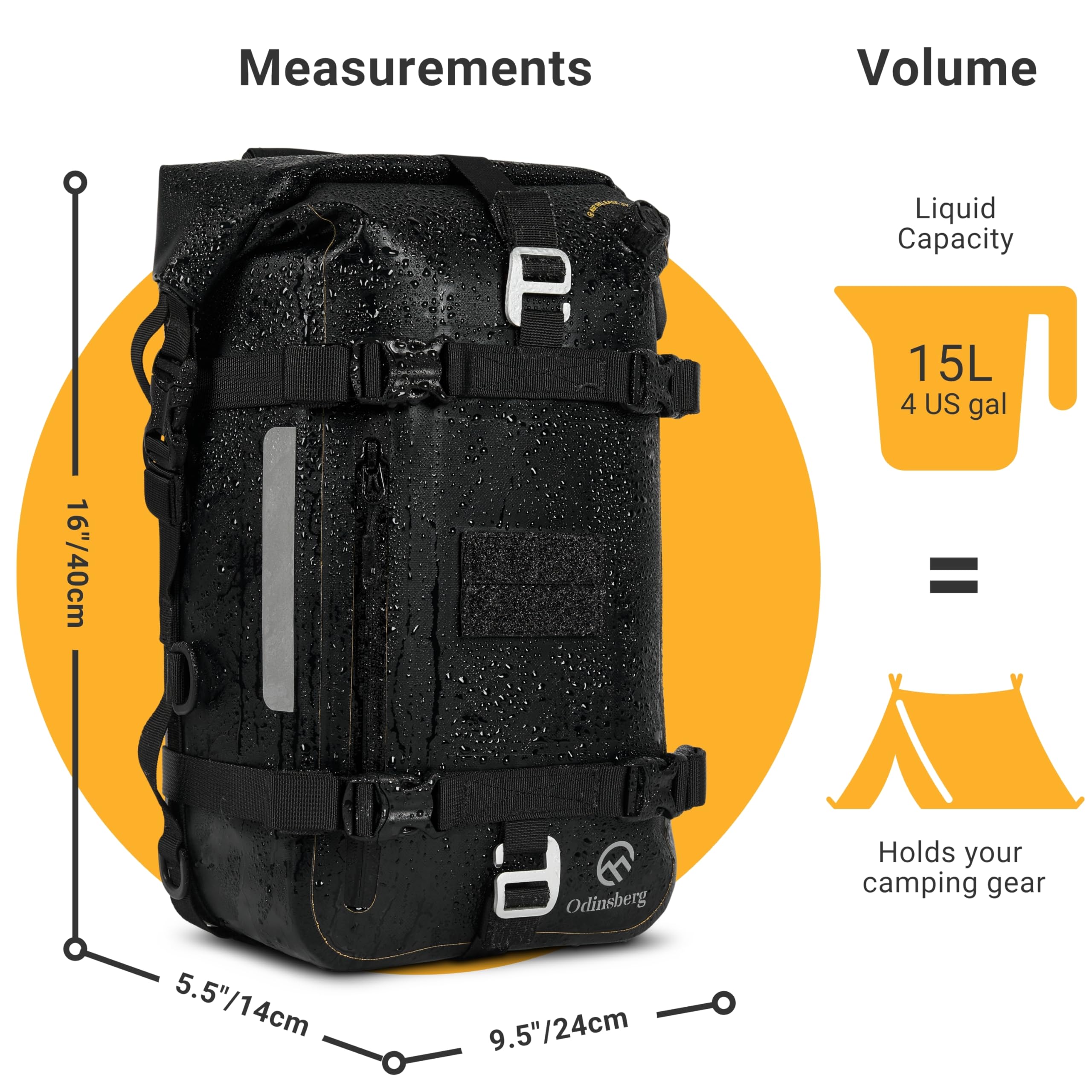 Odinsberg 15L Bolsa Impermeable para Moto Trasera Asiento Defensas Laterales Alforjas Trail Enduro