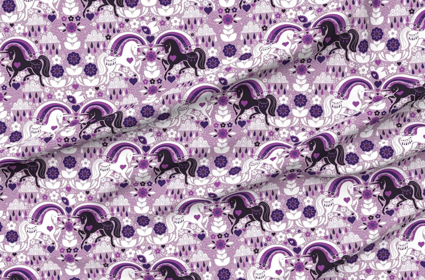 Spoonflower Fabric - Swedish Candy Garden Unicorn Kids Flowers Purple Rainbow Printed on Minky Fabric by The Yard - Sewing Baby Blankets Quilt Backing Plush
