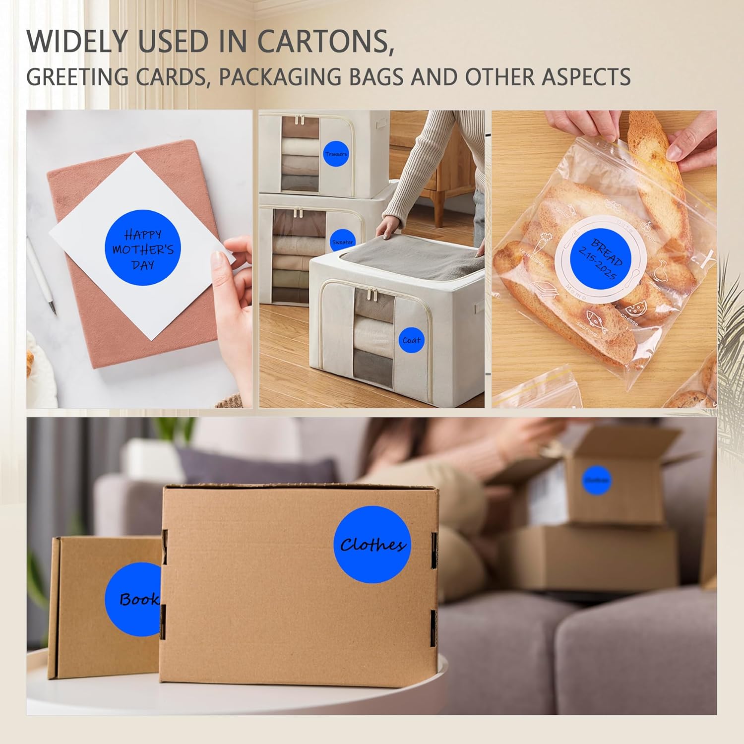 PARLAIM 3" Diameter Round Blue Color Coding Sticker, 4 Rolls 2000PCS Circle Dot Label,Permanent for Inventory Box Labeling
