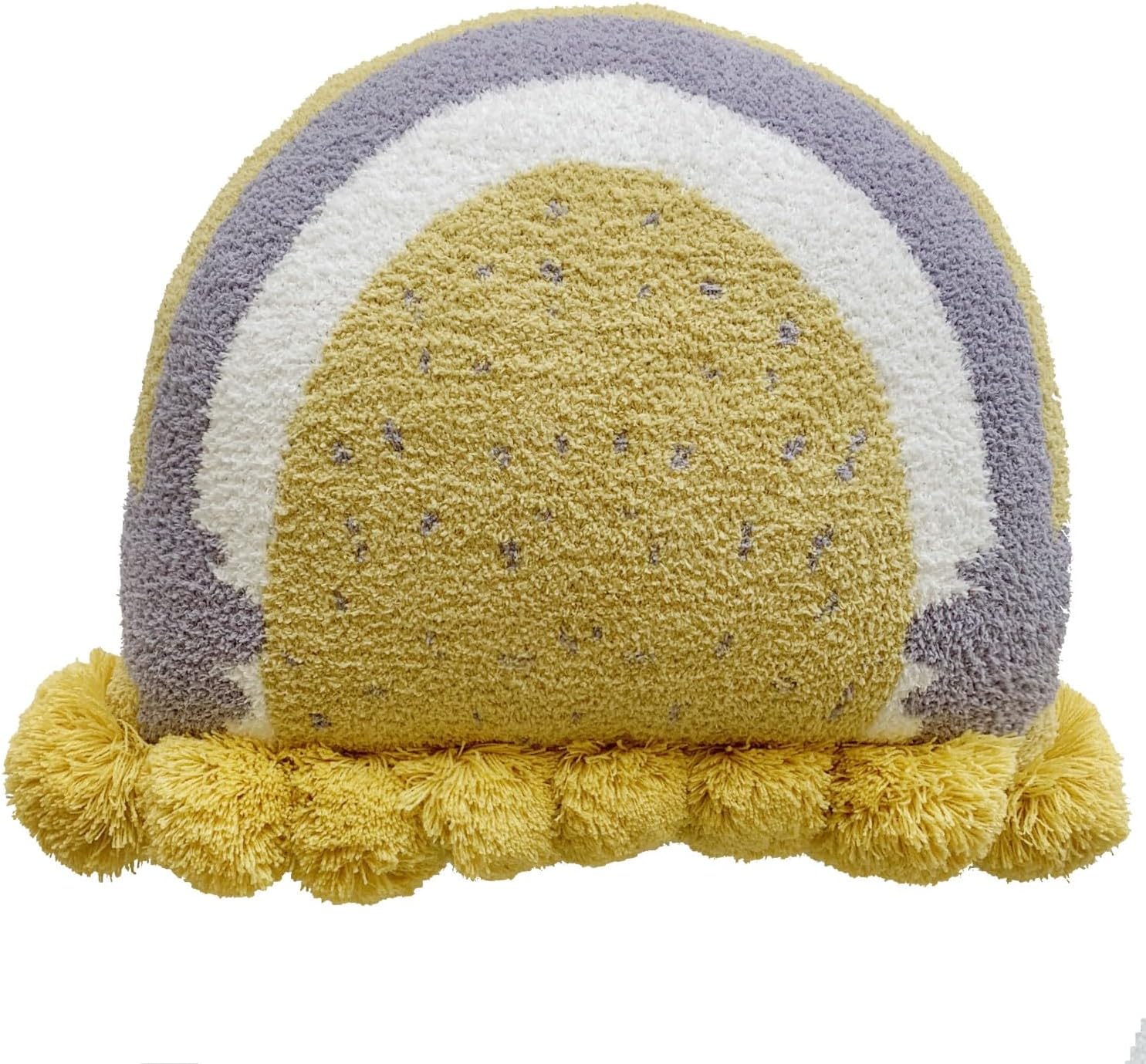 Boho Throw Pillow Decorative Rainbow Pillow Soft Plush Pillow Half Round with Ball Tassel Pillow for Sofa Bed Living Room (White)