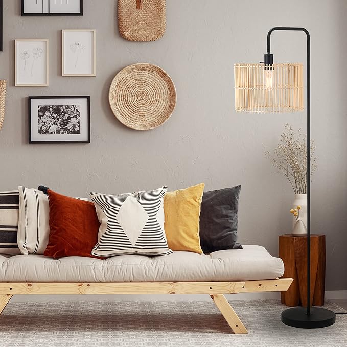 GLOBE GLOBE Electric Barden 58" Floor Lamp, Matte Black, Bamboo Shade, On/Off Rotary Switch on Socket photo 2