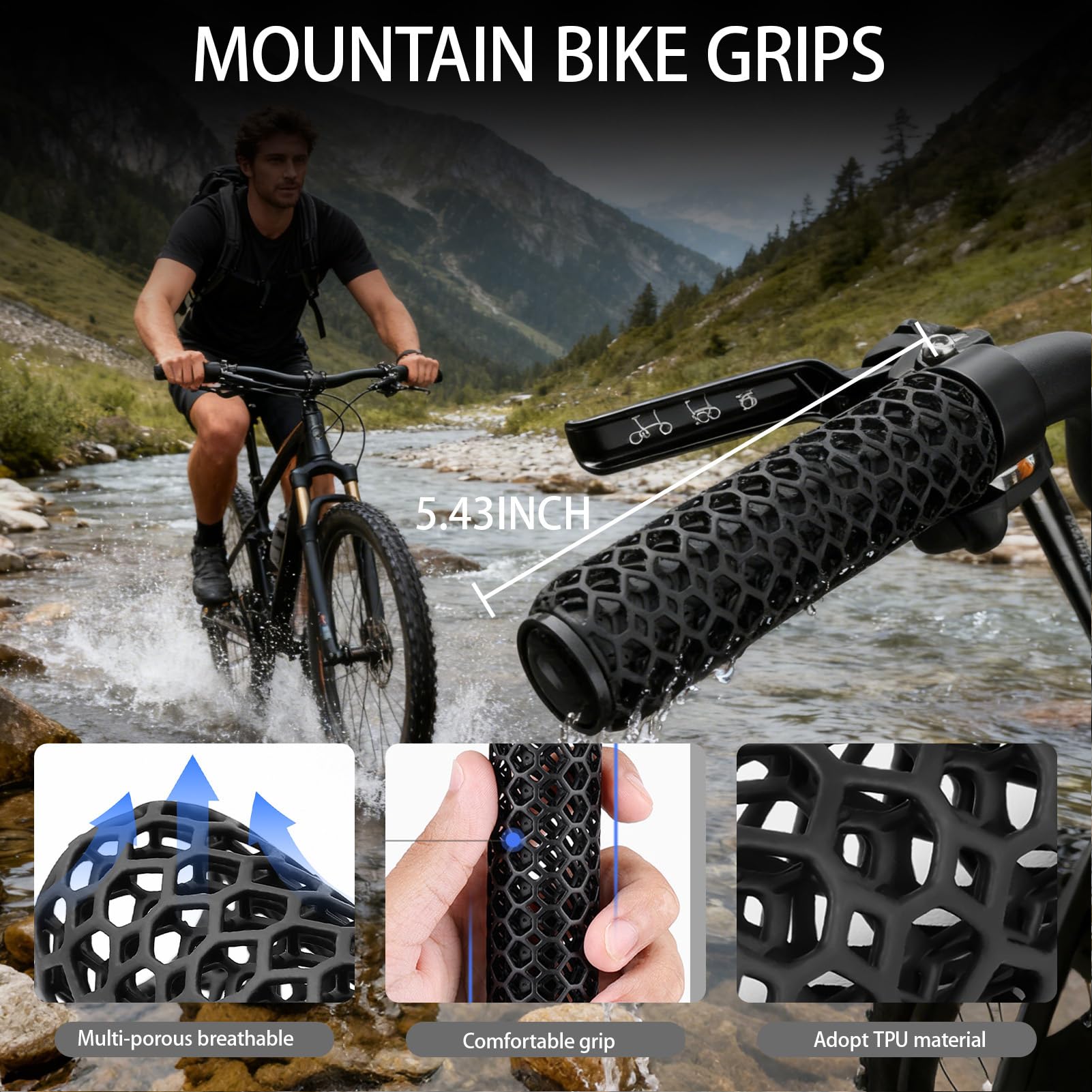 Lenkergriffe – 2-teilige rutschfeste Scooter-Fahrradgriffe | bequeme Ersatzbezüge | ergonomisches Rad-Design, Biking-Touren-Thema, Reisen, Pendeln, Roadtrip-Abenteuer-Ausrüstung, Erwachs