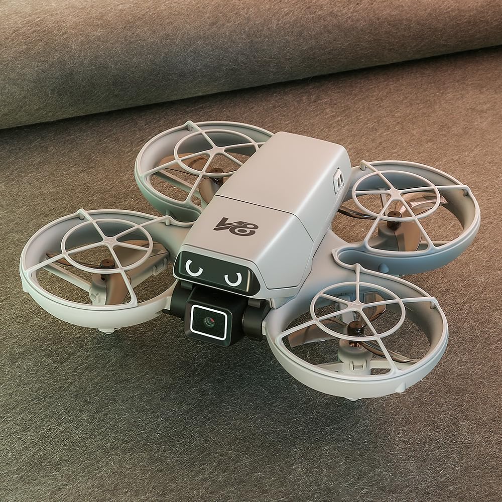 RC Small Drone with Dual Cameras, Light Eyes, All-Round Propeller Guard, Altitude Hold, One-Key Takeoff, 3D Flips, 2 Batteries, Intelligent Obstacle Avoidance, Remote Control Helicopter Airplane, Hovering, APP Control, LED Lights, for Beginners FPV Palm Takeoff Mini Quadcopter (Gray-White)