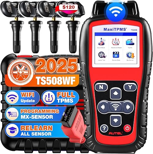 Autel MaxiTPMS TS508WF KIT, herramienta de reaprendizaje de programación TPMS 2025 con sensor Autel MX de 4 piezas ($120), WiFi Ver. de TS601 TS508
