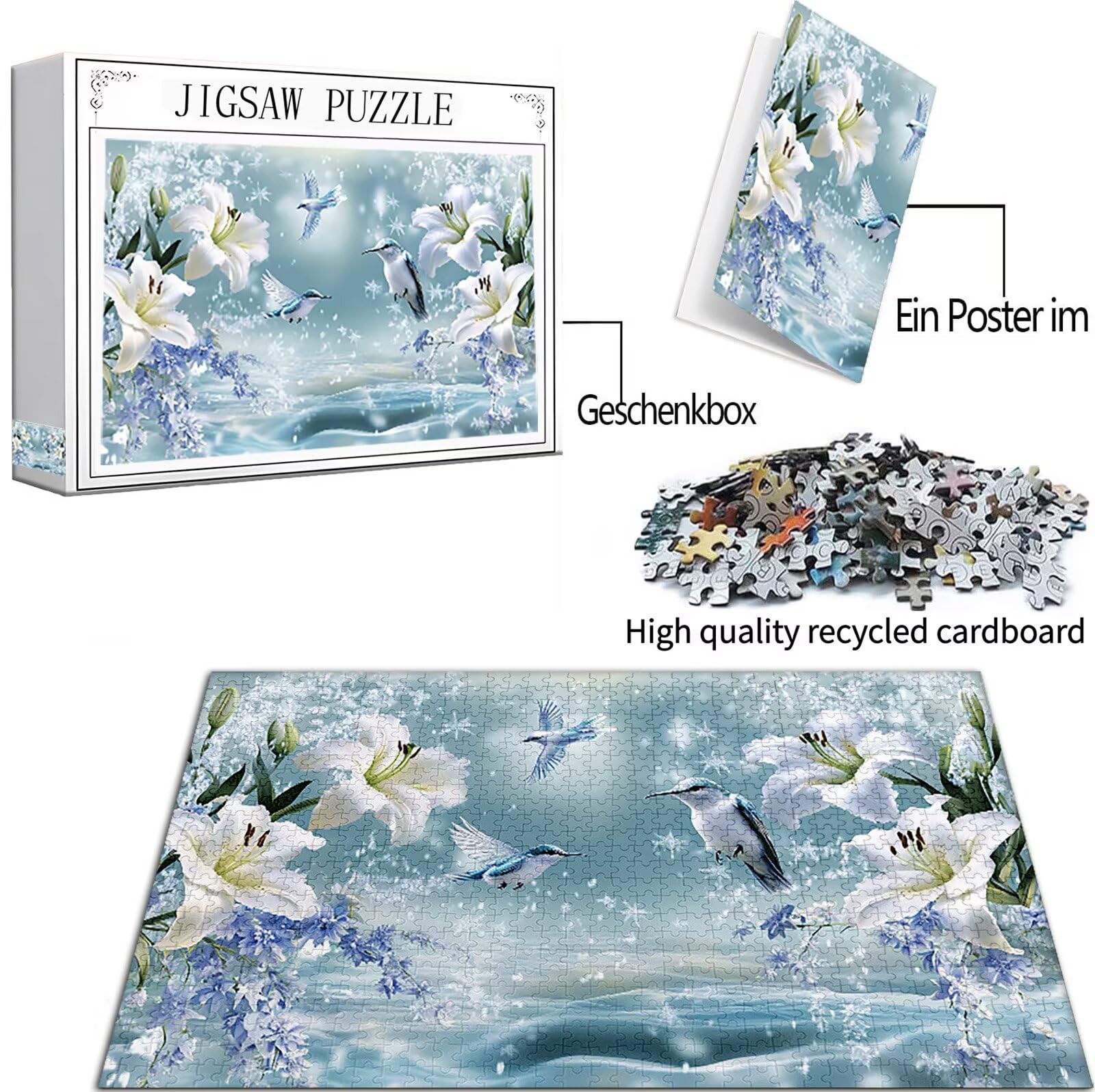 Ptak Puzzle 1000 sztuk dla dorosłych, Puzzle Kwiat Wzór Projekt, Jigsaw Dorosłych, 5D DIY Rzemiosło Rodzina Zajęcia z Pakowaniem Pudełka, Dekoracja ścienna do domu, Prezent Kobiety, 75x50cm, Model466
