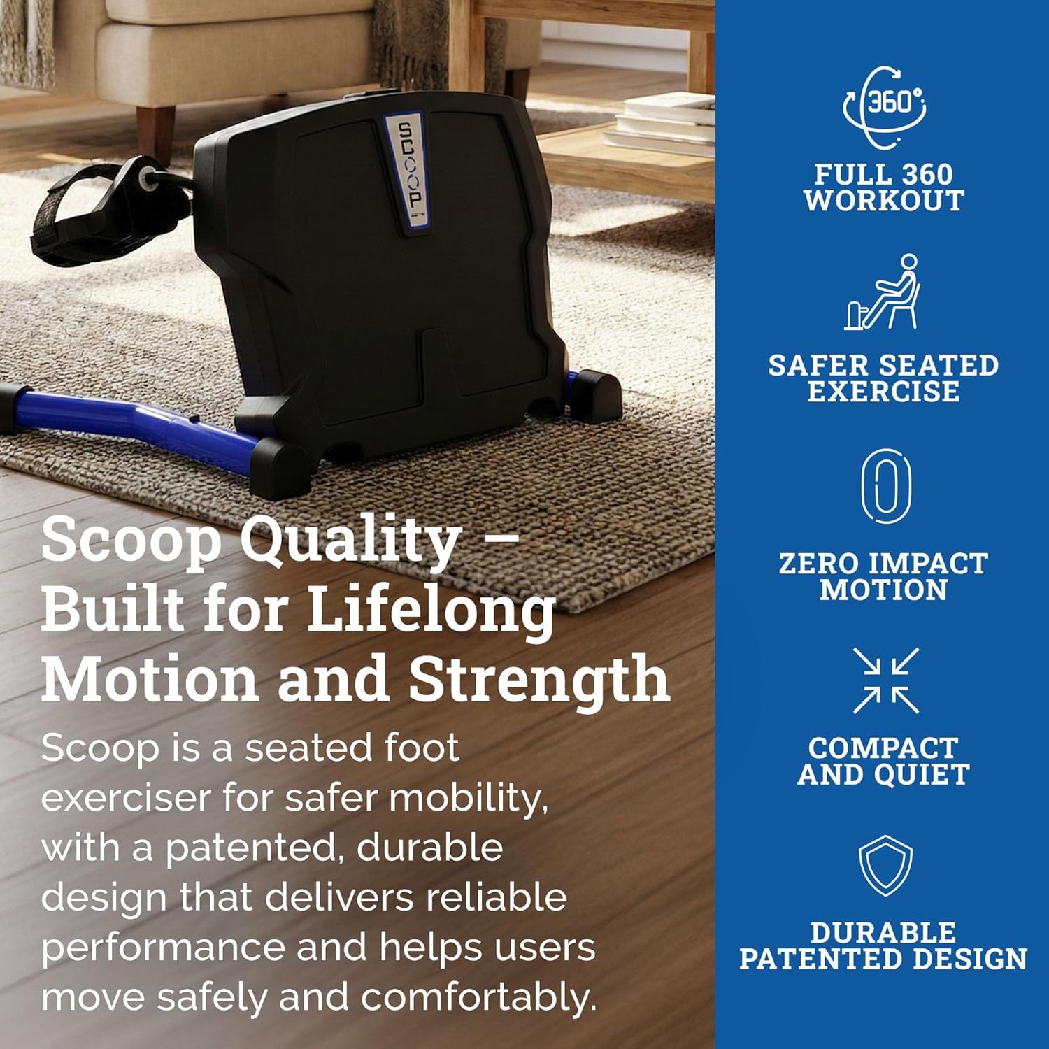 Scoop Lateral Elliptical | Compact Under Desk Exercise Equipment & Lateral Elliptical Machine | Leg Exerciser While Sitting for Seniors | Low-Impact Leg Exerciser for Balance, Mobility & Strength