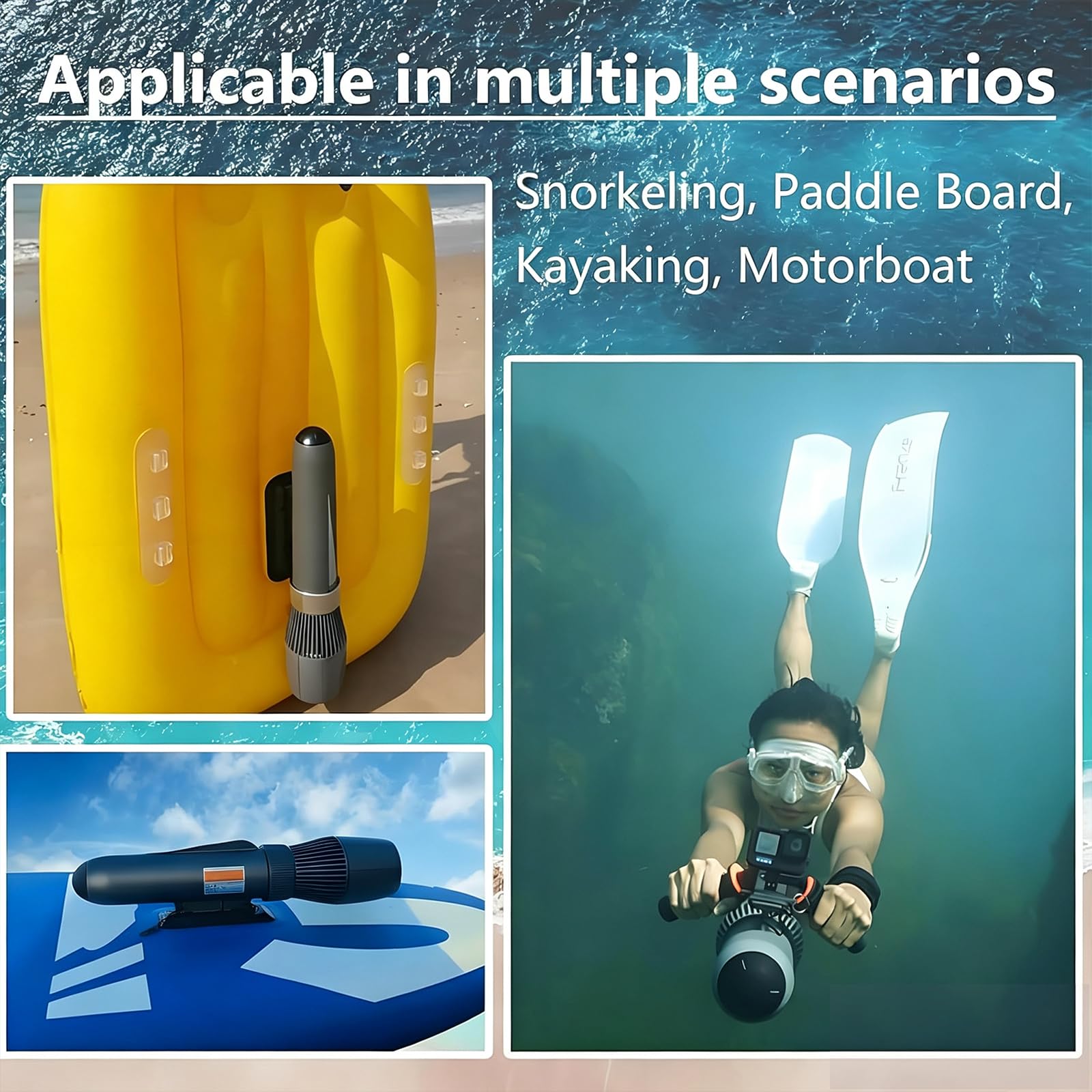 Scooter Subacuático Eléctrico, Scooter de Buceo 9 Velocidades | Autonomía 50 Min, Velocidad 7km/h, Profundidad 40m, Accesorios Paddle, Motor SUP para Buceo, Snorkel y Kayak