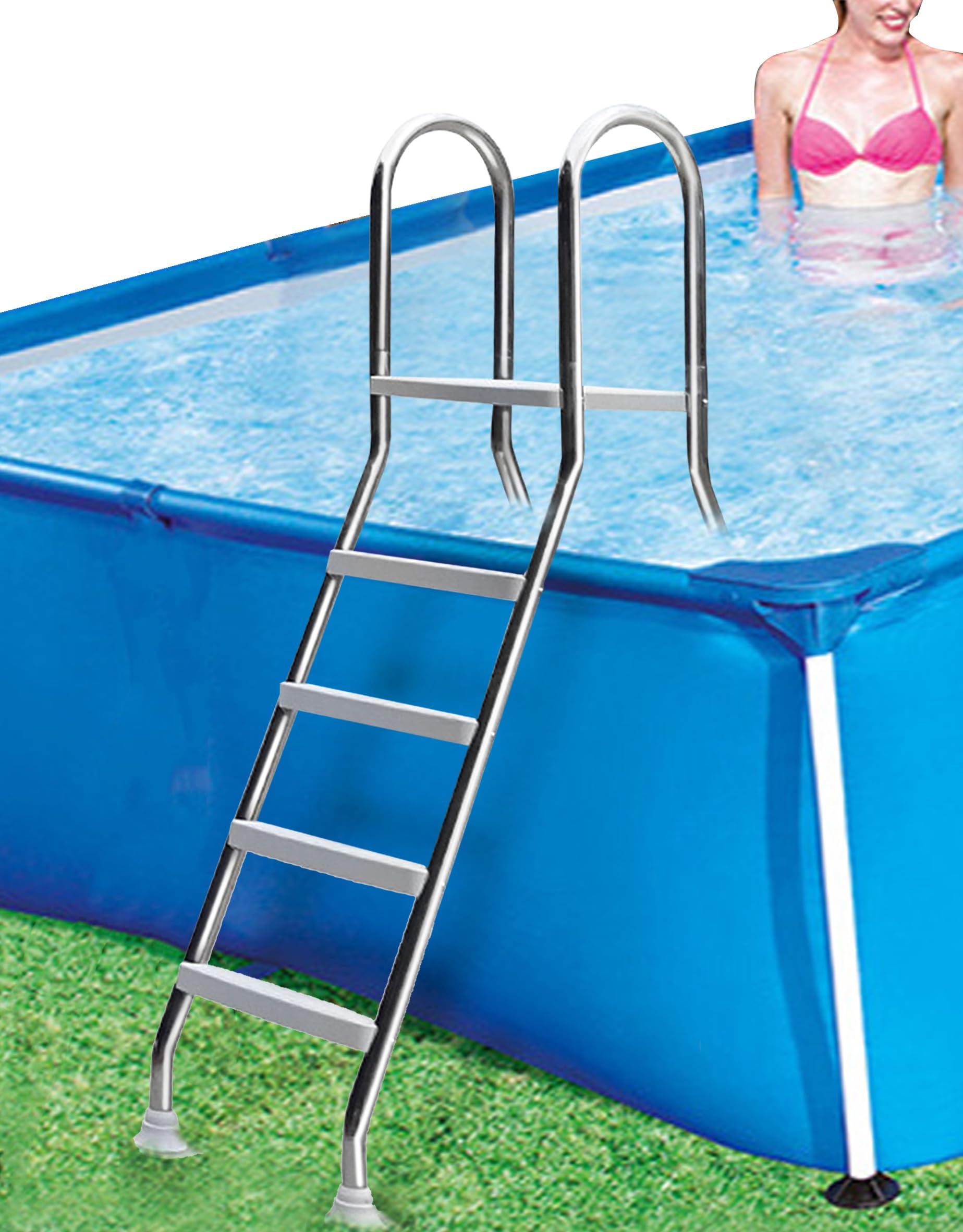 WTLONBF Above Ground Swimming Pool Ladder Heavy Duty 500 lbs, 4 Step Stainless Steel for Ground Pool, Double Sided Ground Stairs, Removable Steps for 52 Deep Pool