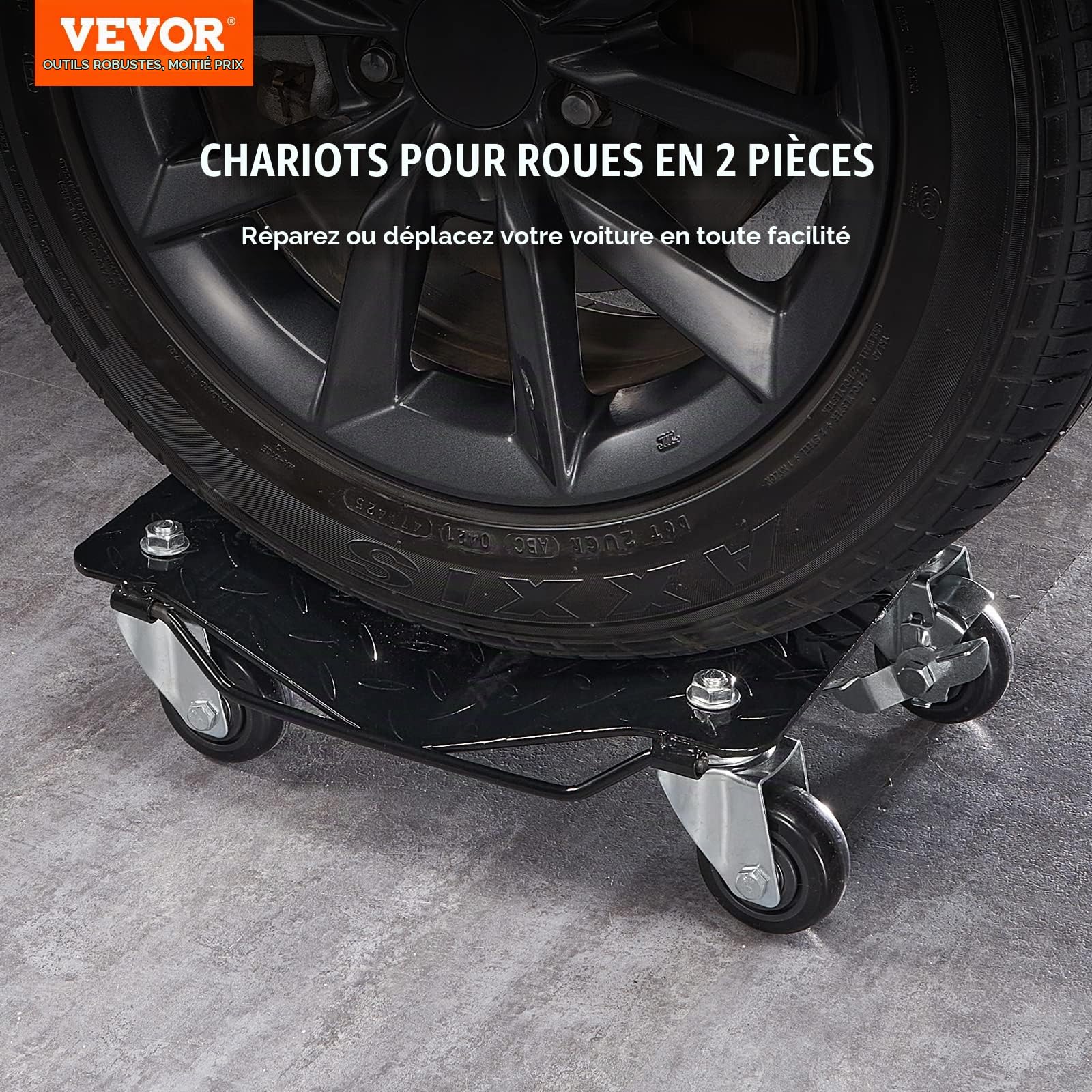 VEVOR Chariot de Manutention de Voiture 2PCs Charge 1,4 T au Total Chariot Déplace Voiture Plate-Forme 38,5x30 cm Roue Verrouillable Aide à la Manœuvre Positionnement pour Véhicule Meuble Équipement