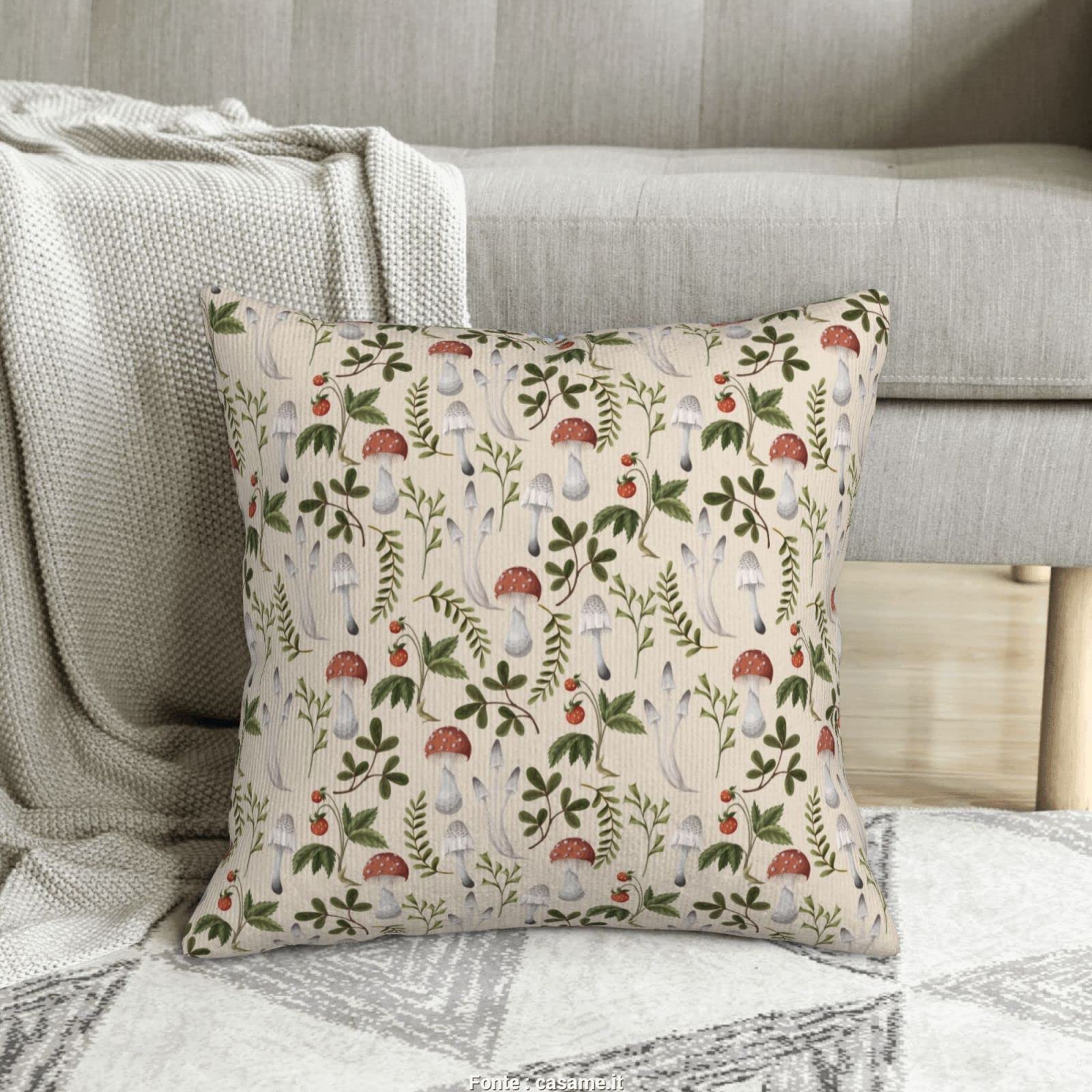 SULEE Mushrooms, Berries Velvet Throw Pillow Covers Decorative Cushion Cover for Couch Sofa Pillowcase 18 x 18Inch Black