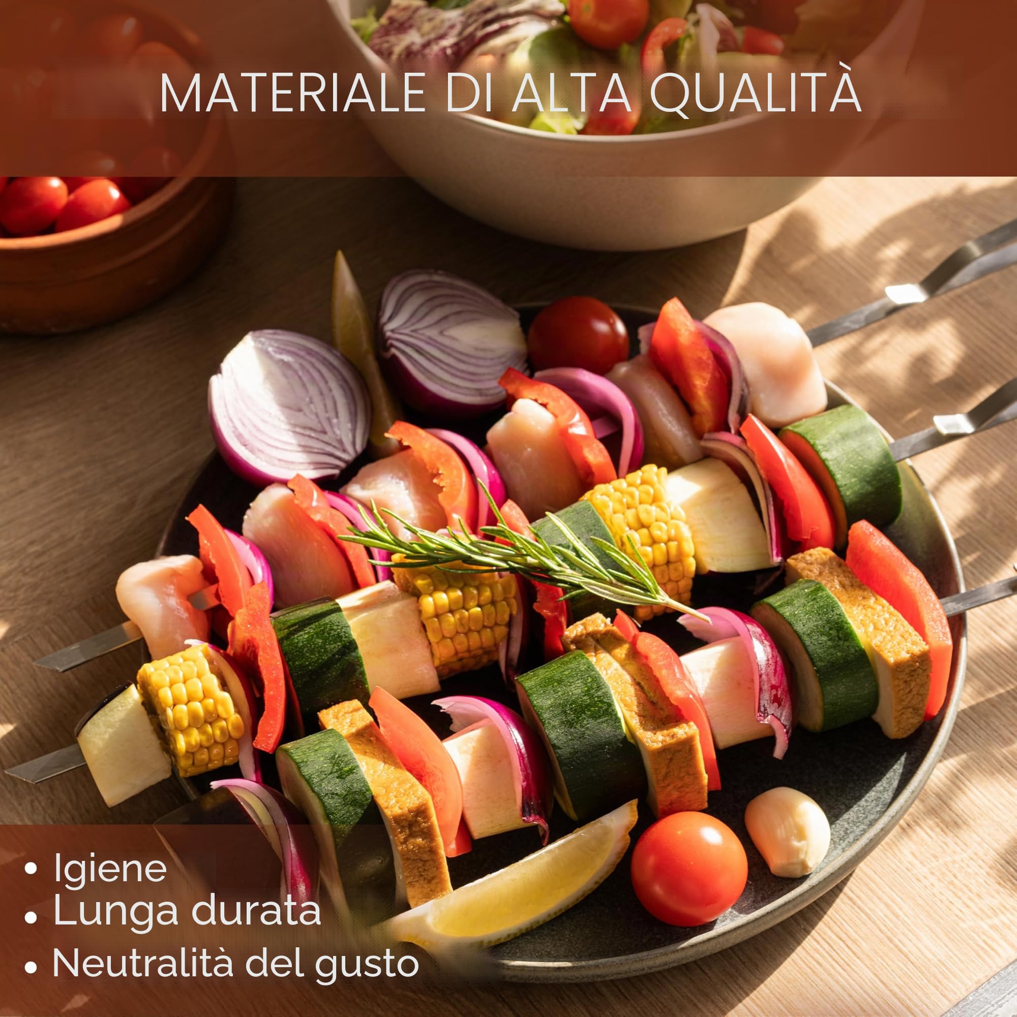 AVANA Spiedini per barbecue in acciaio inox, 10 pezzi, riutilizzabili, 43 cm, spiedini lunghi per carne e verdure