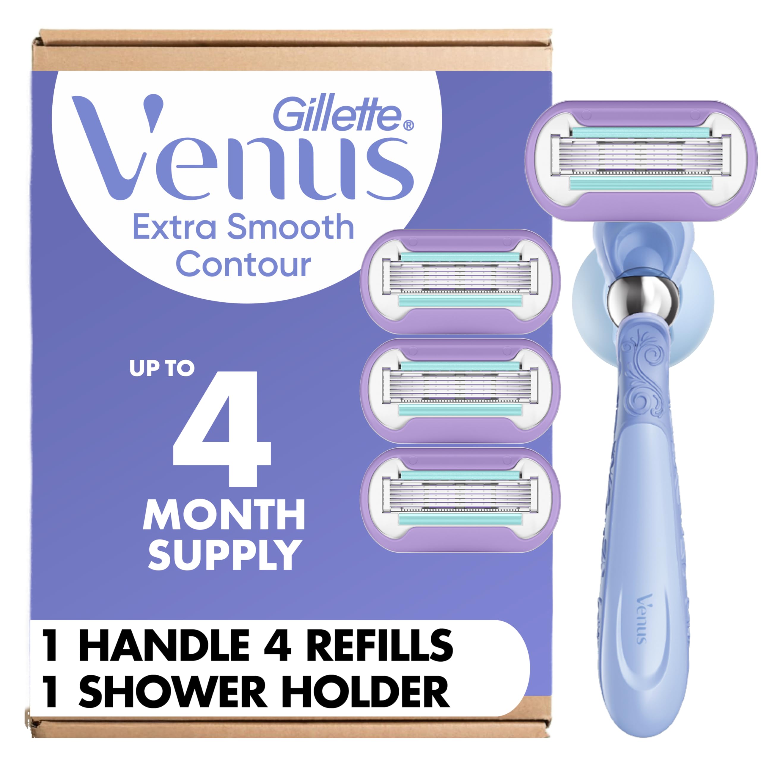 Deluxe Smooth Swirl Women's Razor Handle + 4 Blade Refills, Flexible Handle and Pivoting Head