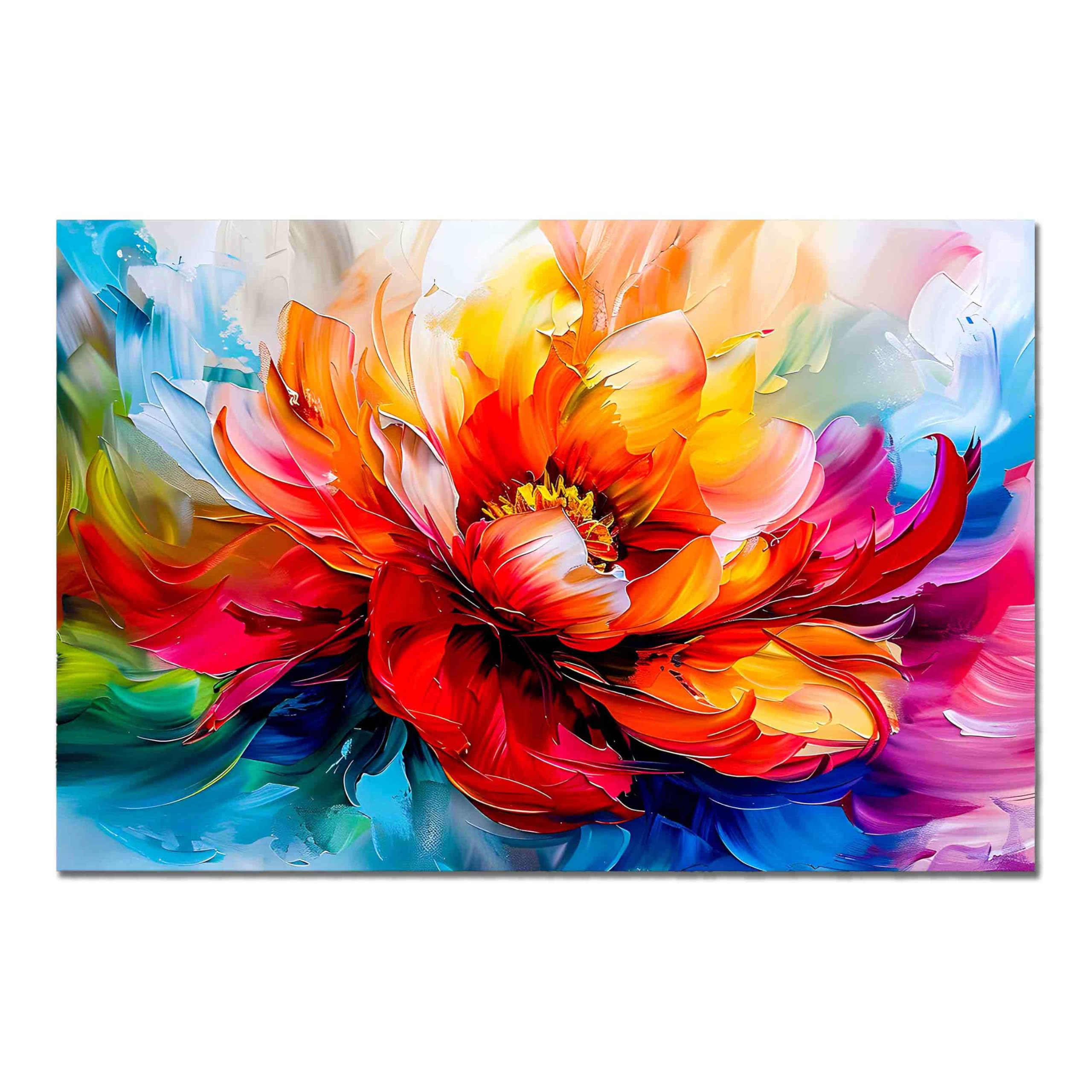 Kunstbruder 80x120 cm Abstrakt Blumen Entfaltung – Farbdynamik Rot Orange Pink, Abstract Bloom, Leinwandbild, Kunstdruck, Premium Wandkunst