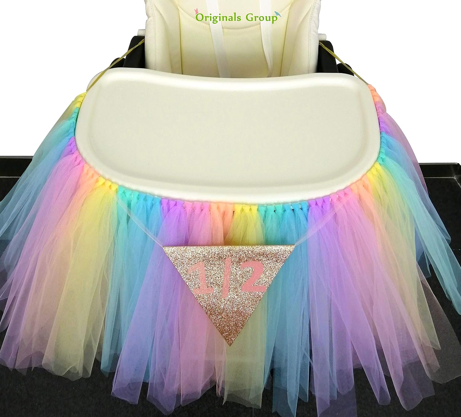 Six Months Half Year Old 1st Birthday Rainbow Tutu Skirt for High Chair Decoration for Party Supplies