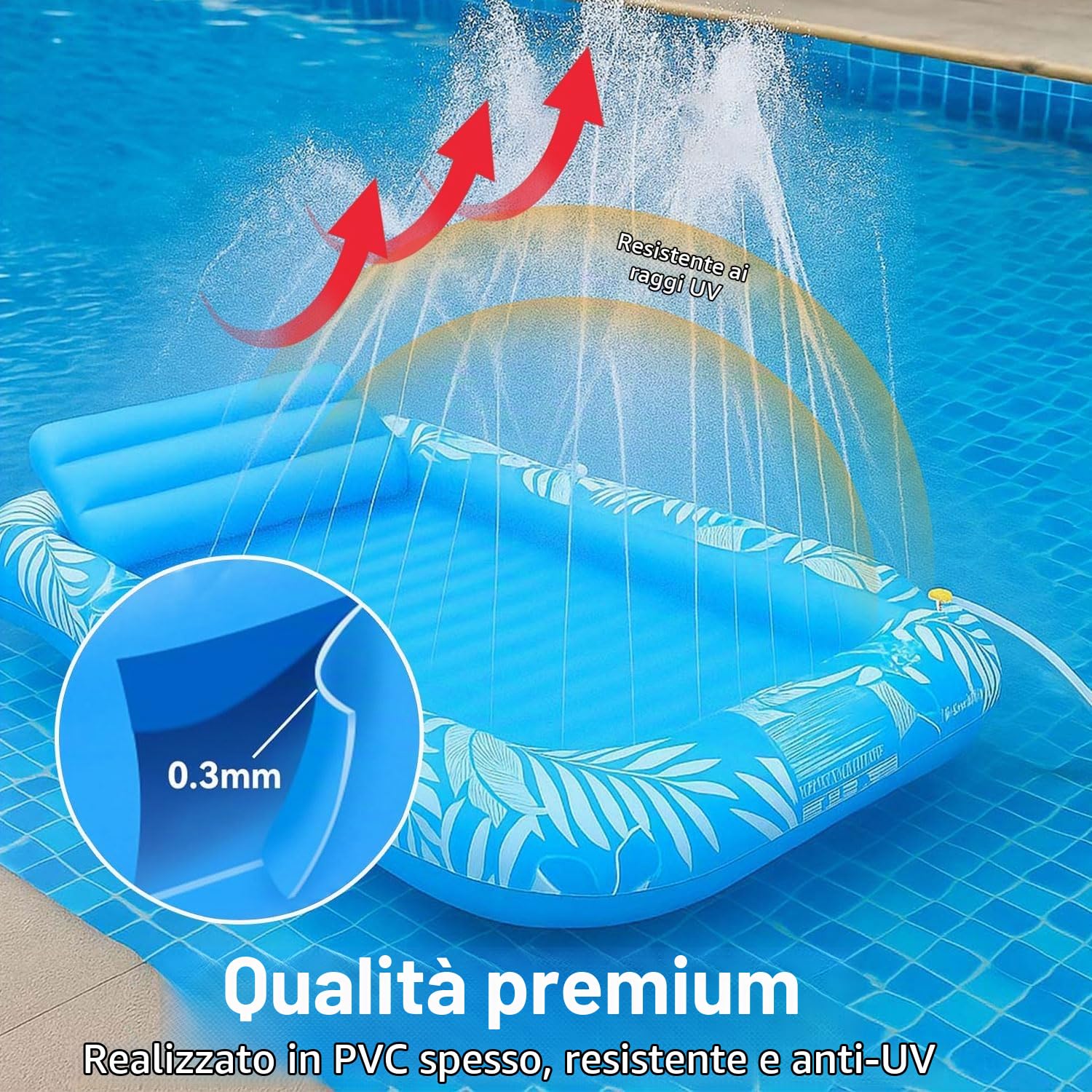 Materasso ad aria per piscina, per adulti, gonfiabile, con irrigatore integrato, per piscina, gonfiabile, per prendere il sole, per piscina