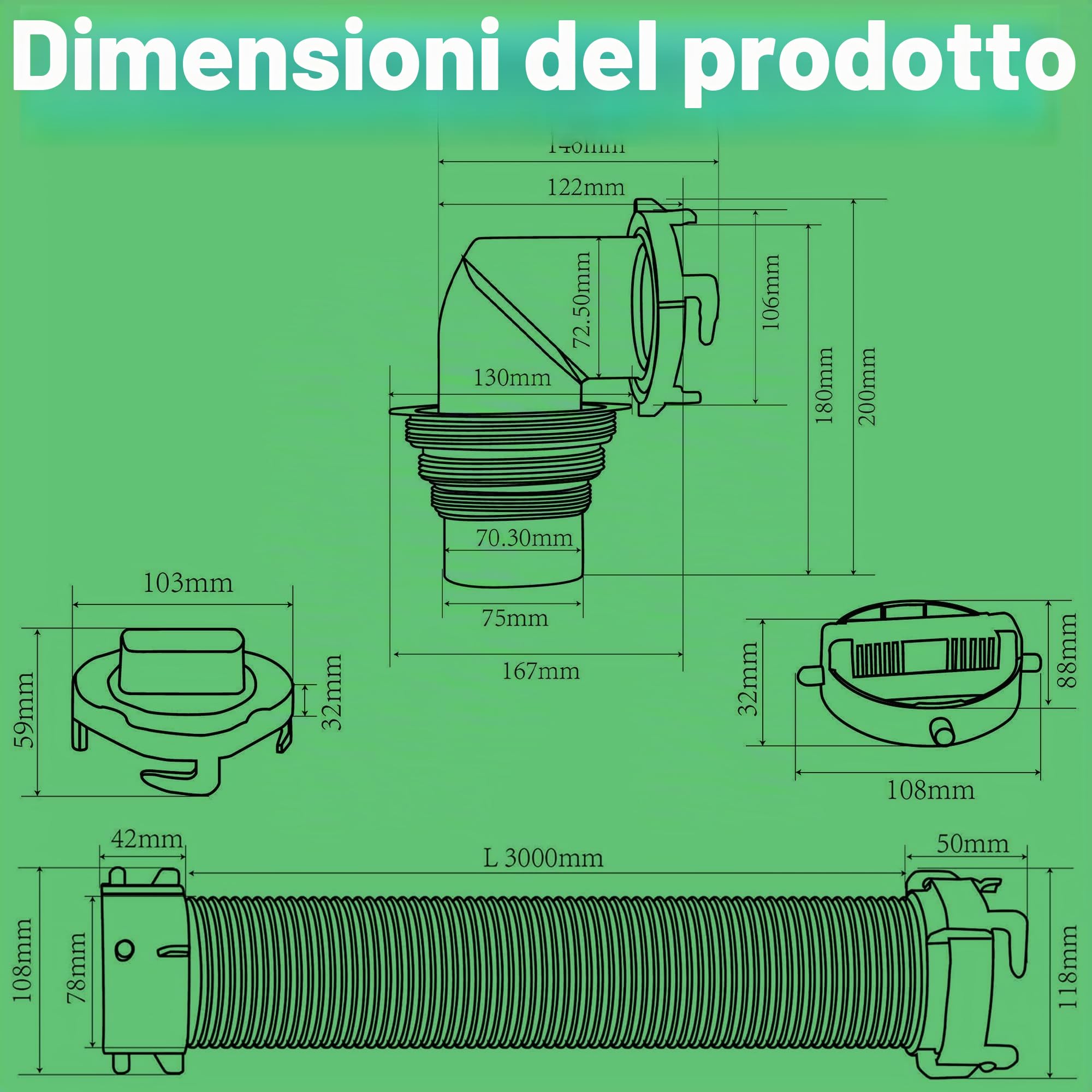 Offgridtec® Set di tubi di scarico per camper senza attrezzi, ideali per lo scarico dell'acqua e delle acque reflue