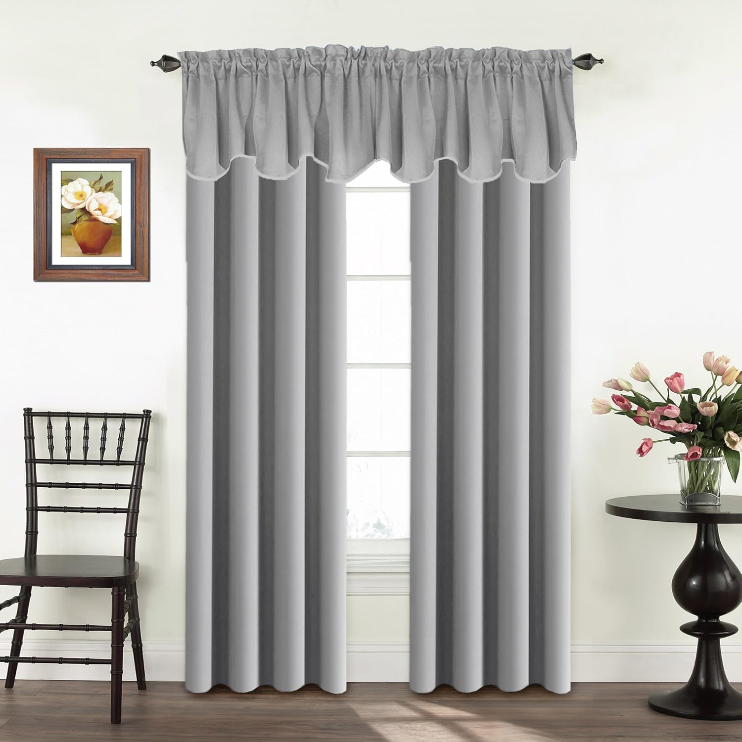 Turquoize 4 Panels Valance Curtains for Kitchen Blackout Thermal Insulated Solid Rod Pocket Scalloped Window Curtain Valance for Living Room/Bedroom, 52" x 18" Inches, 4 Panels, Dove Gray