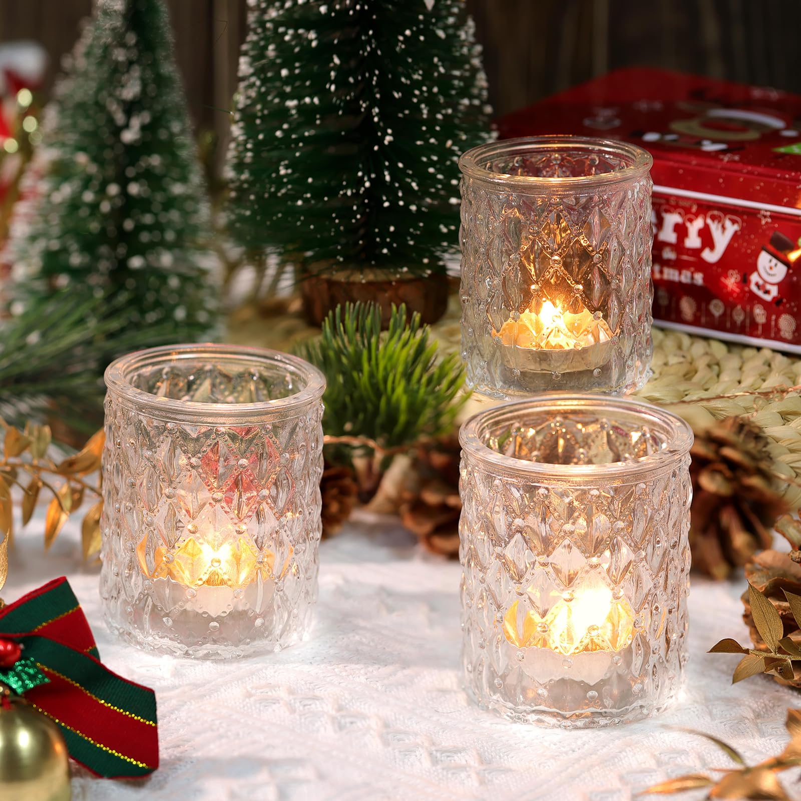 36 portavelas votivos, portavelas de Cristal Transparente con patrón de Diamante para centros de Mesa, portavelas de Cristal para decoración de Boda, Regalo, Fiesta, Vacaciones, decoración