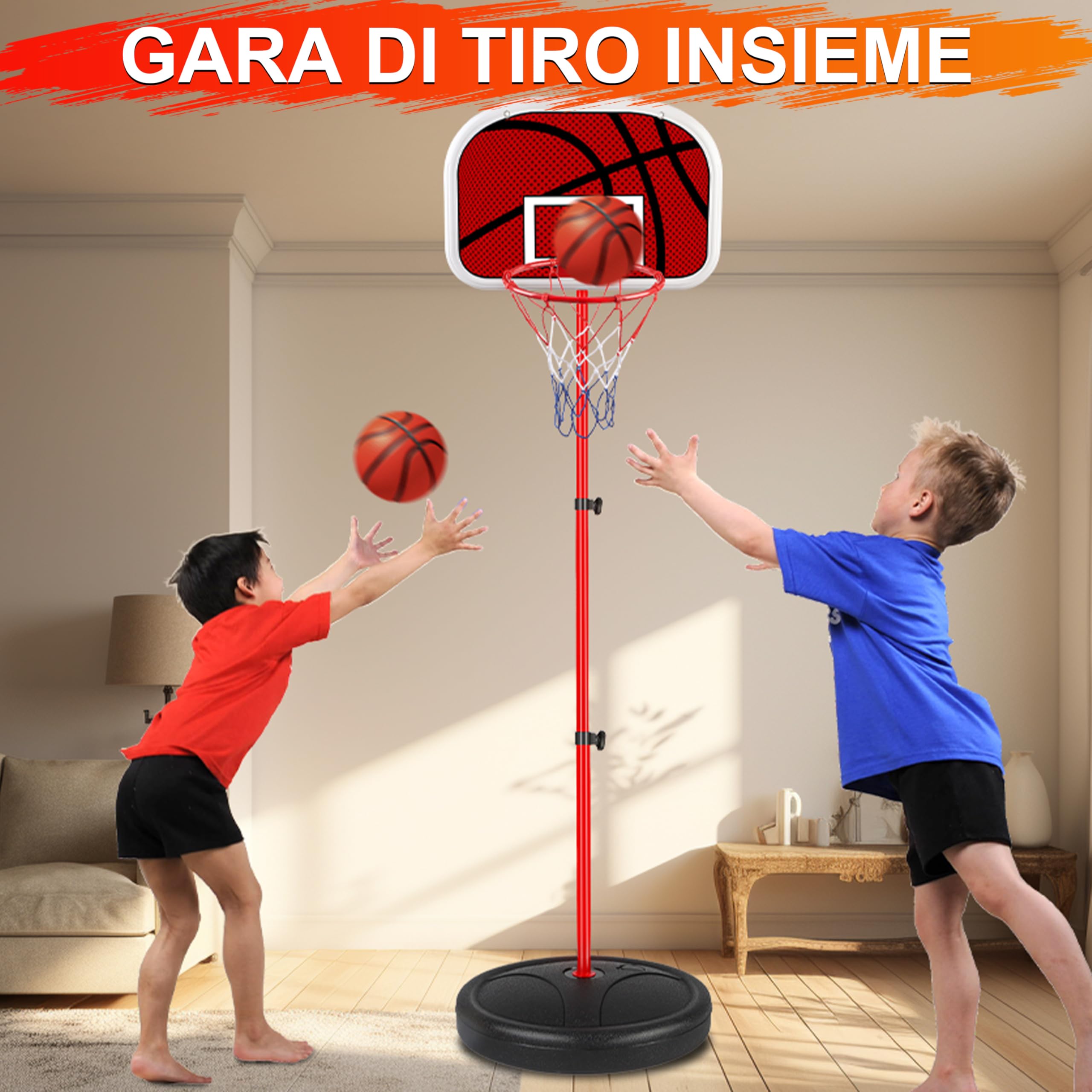 Aragallant Canestro Basket Bambini, Sacco da Boxe con e Guantini, 2-in-1 Giochi da Esterno Altezza Regolabile per Bambini con 2 Basketball, Facile da Montare, Regali per Bambino ed Bambina 4+ Anni