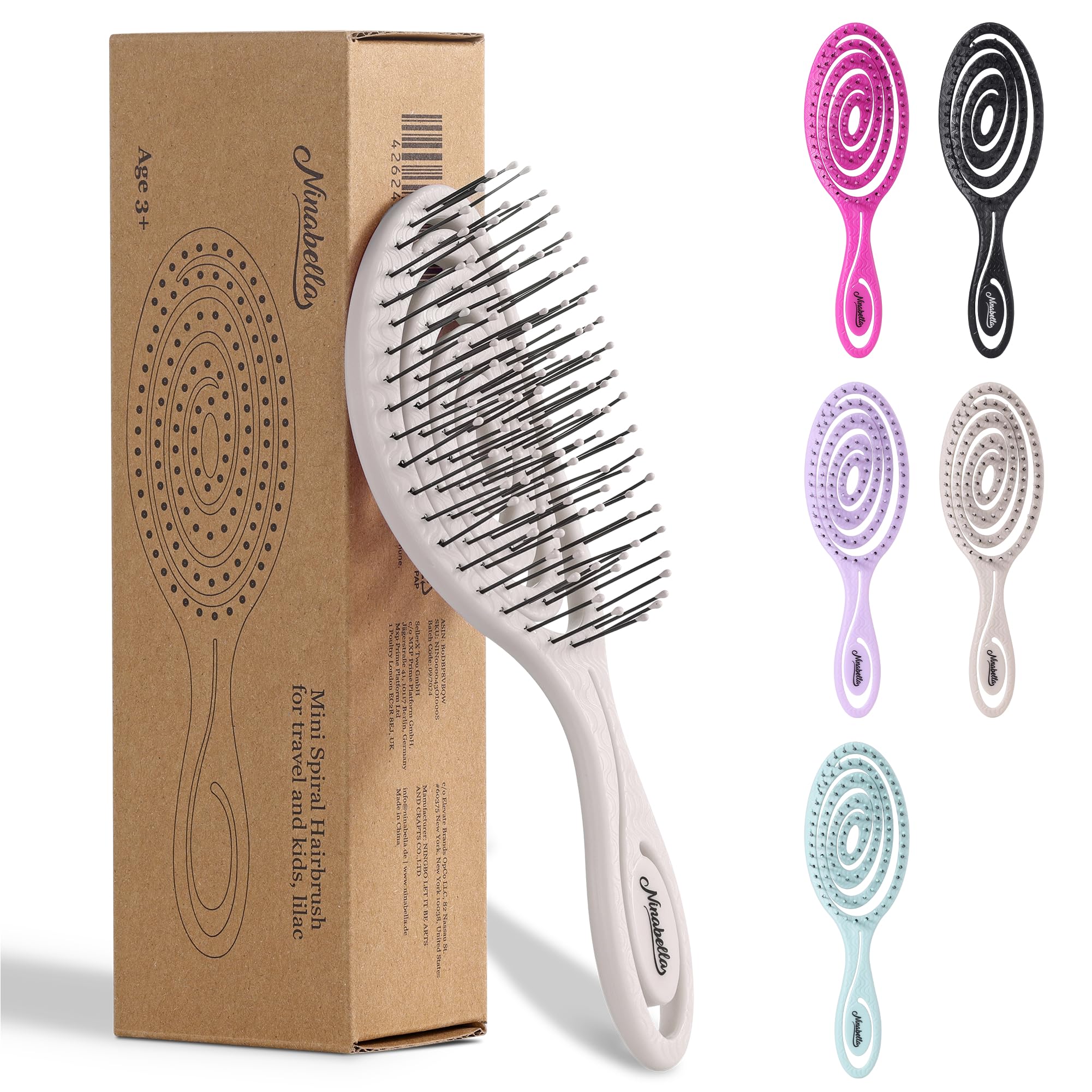 Ninabella Spazzola Capelli Districante Da Viaggio - Spazzola Districante Per Capelli Bagnati Mossi Ricci - Anti Rottura E Sciogli Nodi Per Extension Donna - Design A Spirale Ergonomico - Crema-image