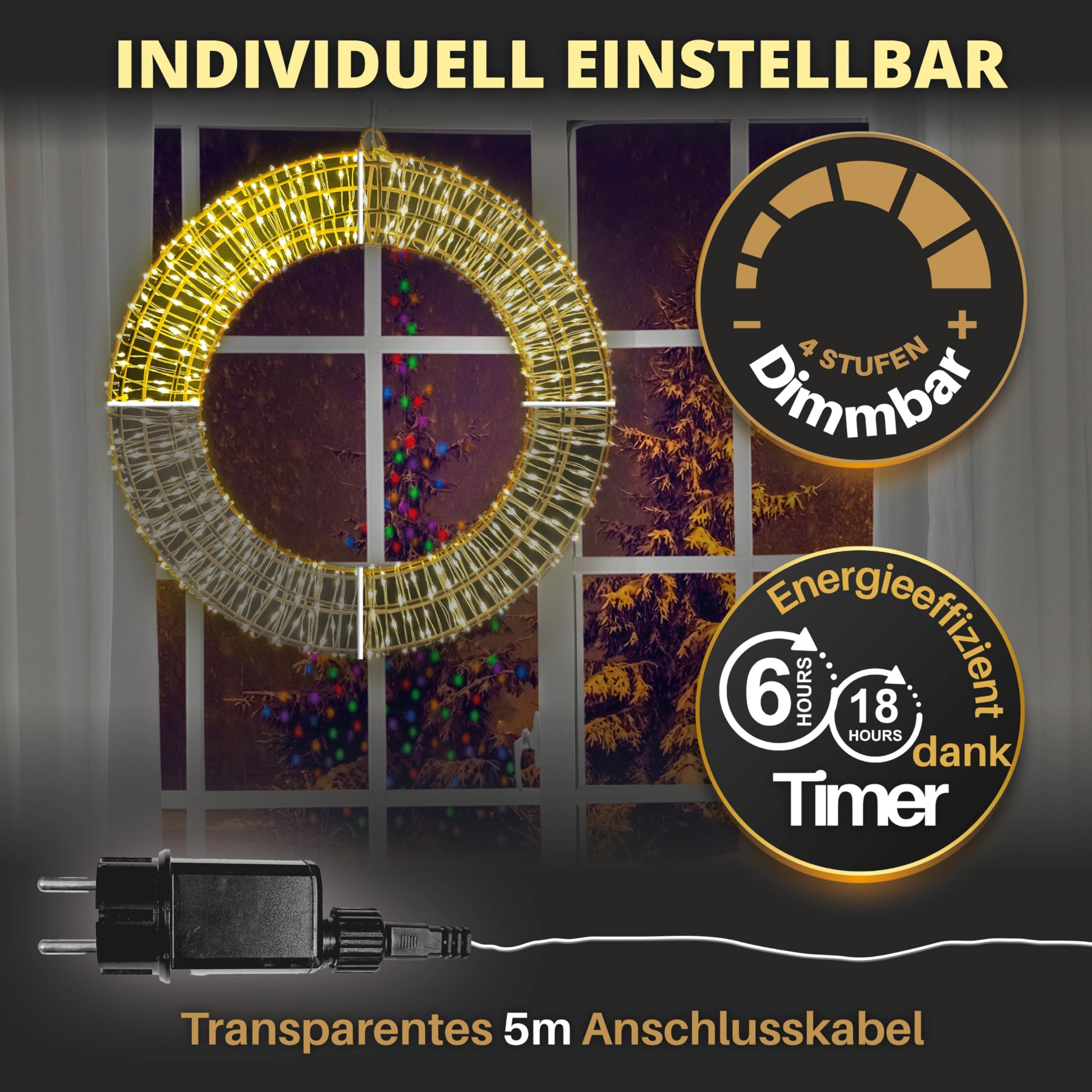 HiLight LED Weihnachtskranz Ø40 cm mit 600 LEDs | Metallkranz/Lichterkranz mit Fernbedienung & Timer - dimmbar | Adventskranz modern & Türkranz Weihnachten beleuchtet | Fensterdeko hängend