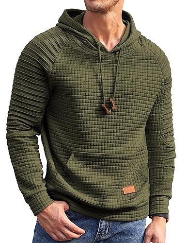 COOFANDY Mens Hoodies Pullover Casaul Long Sleeve Drawstring Waffle Knit