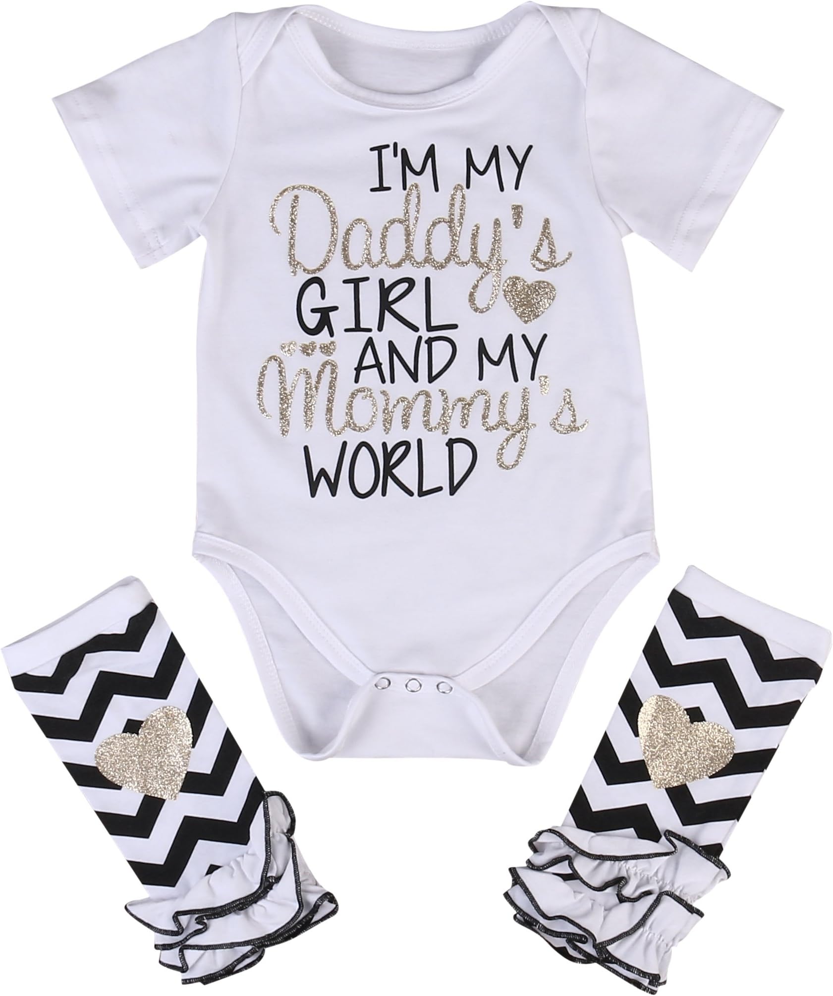 3 Styles Newborn Baby Girl I'm Daddy Girl Letter Print Bodysuit+Leg Warmer Outfits Set