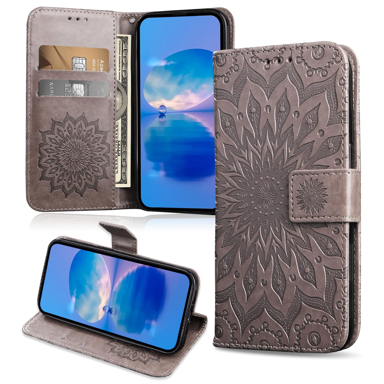 FCAXTIC Cover per Google Pixel 9 Pro XL, Custodia in Pelle PU, Antiurto Portafoglio Cover per Google Pixel 9 Pro XL, Grigio